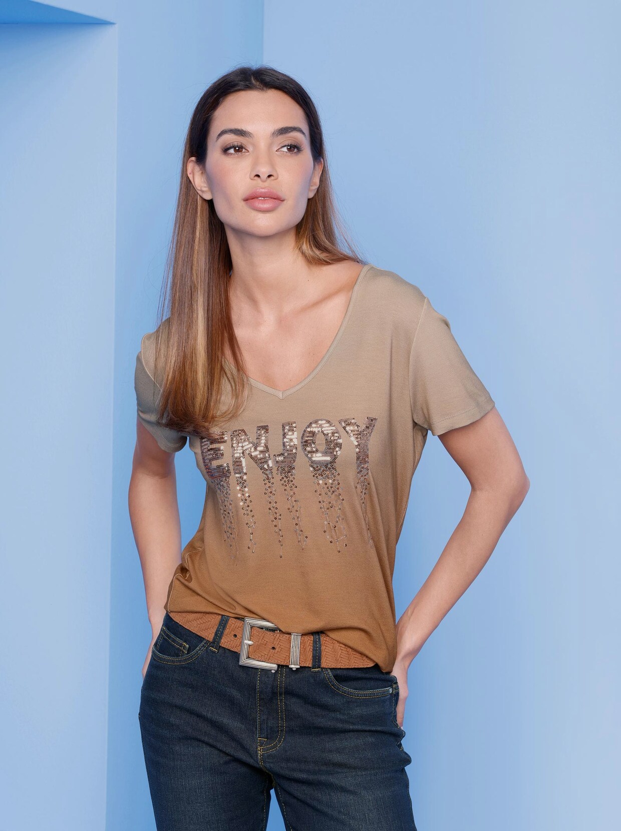 Rick Cardona Shirt - sand-camel-gemustert