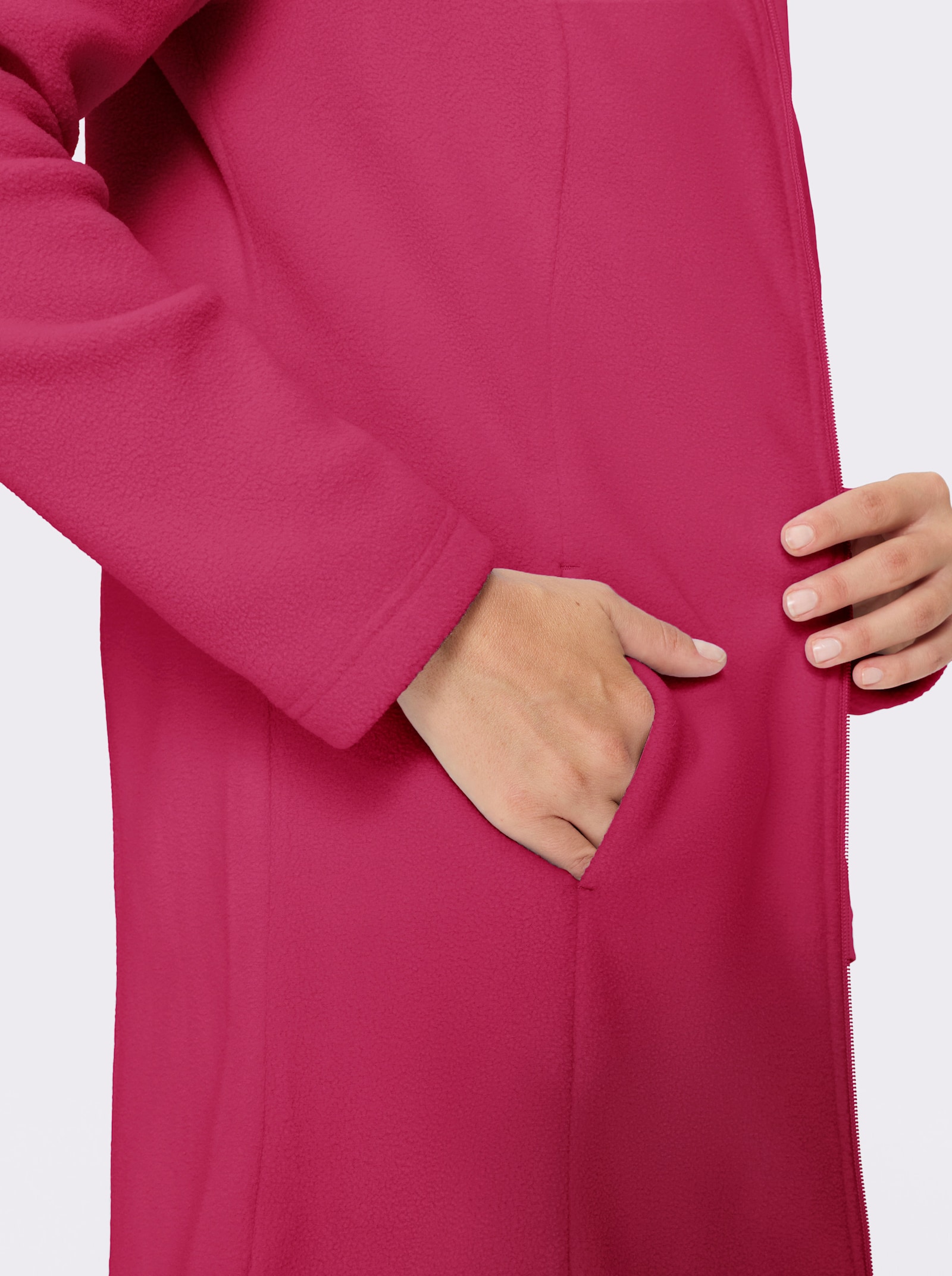 Dlhá flaušová bunda - purpurová