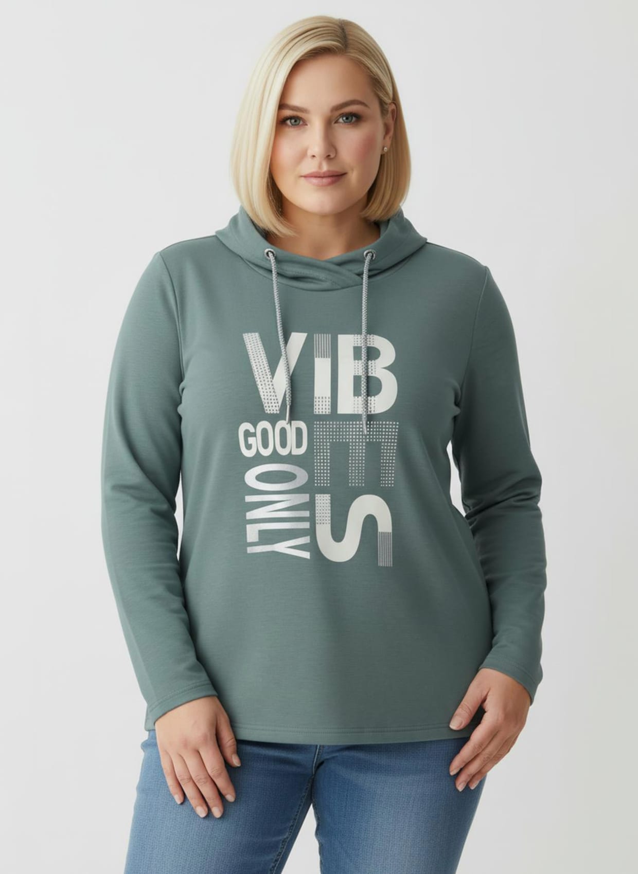 Langarmshirt mit silberfarbigem Print - jade