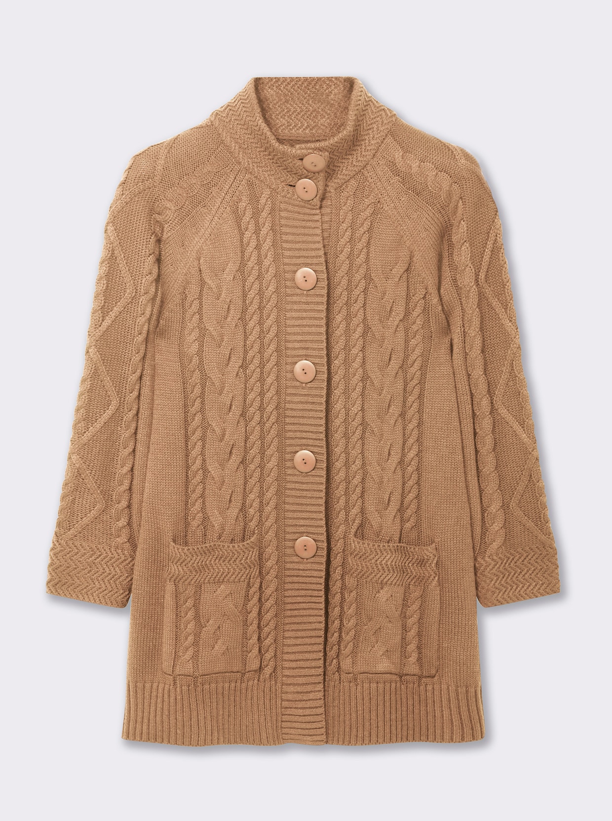 Longstrickjacke mit Einstrickmuster - camel