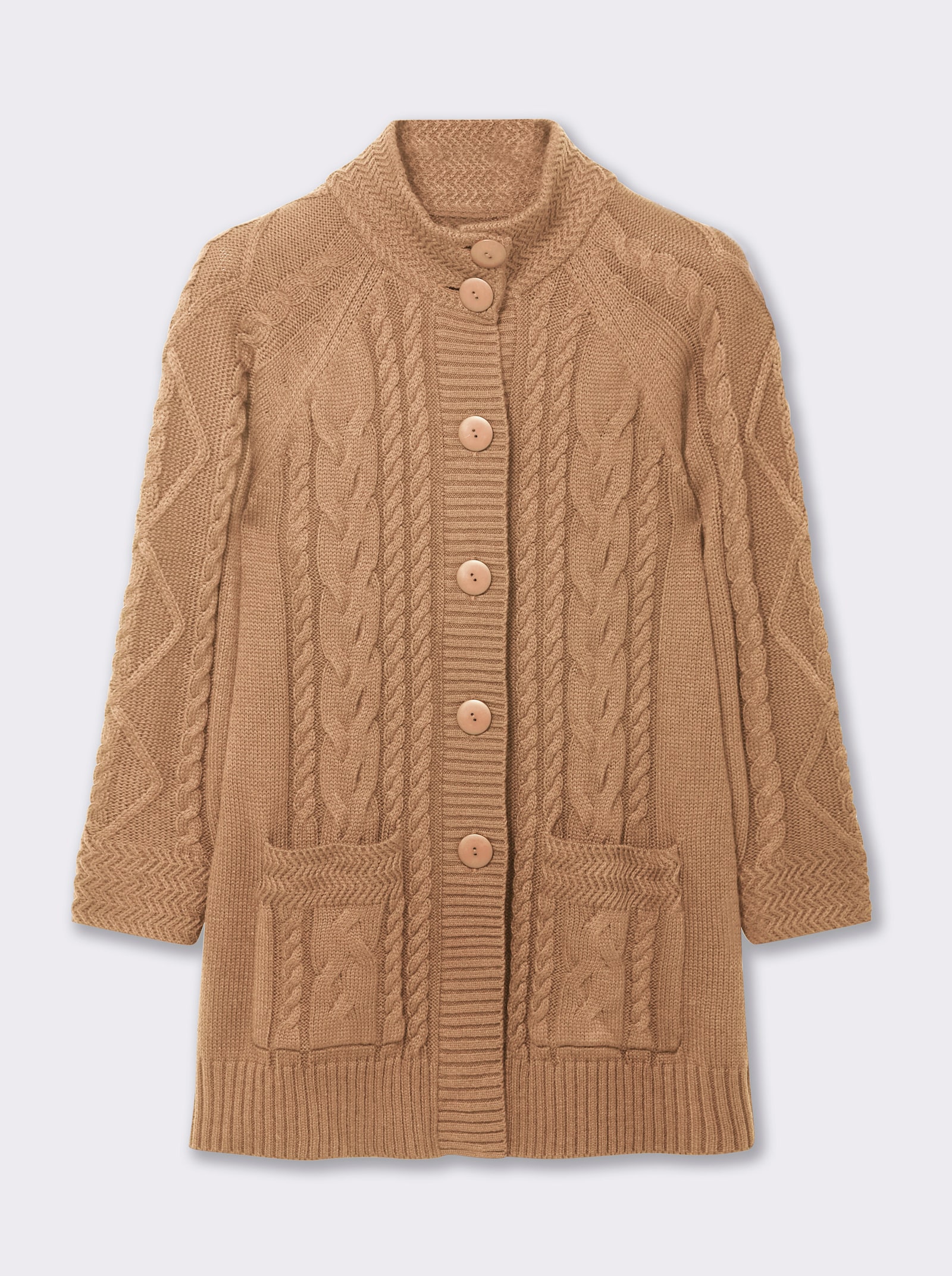 Longstrickjacke mit Einstrickmuster - camel