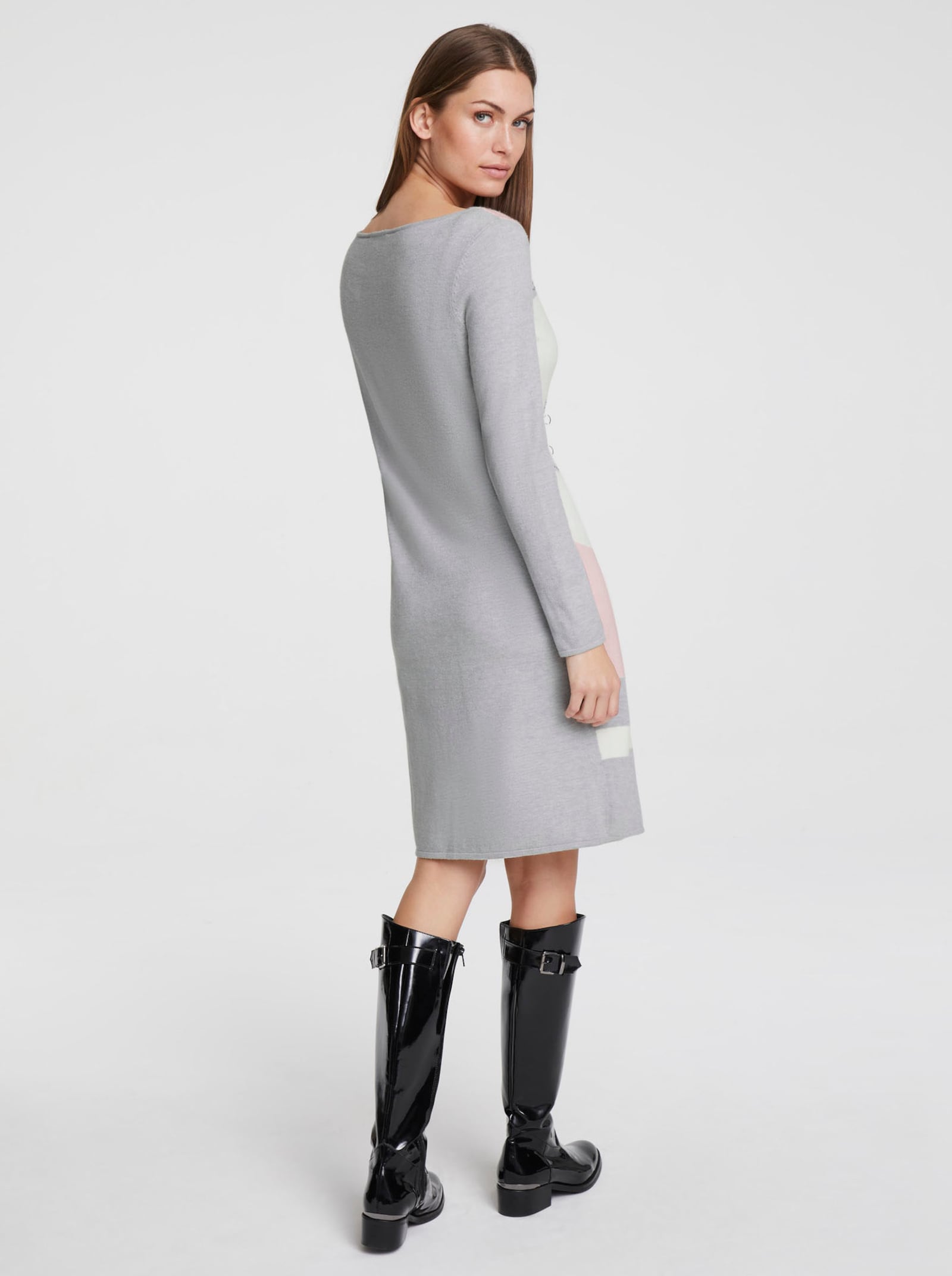 heine Gebreide jurk met siersteentjes - grafiet/ecru