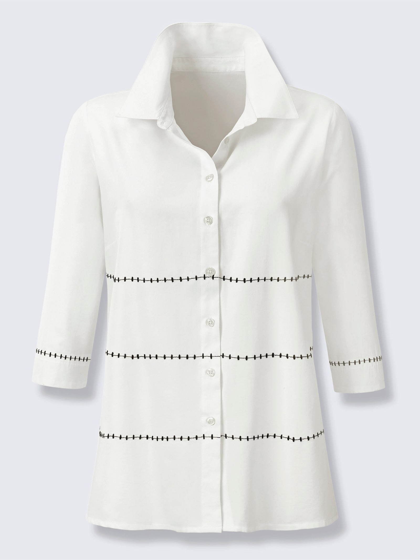 Hemdbluse mit Kontrast-Stickerei - ecru-schwarz