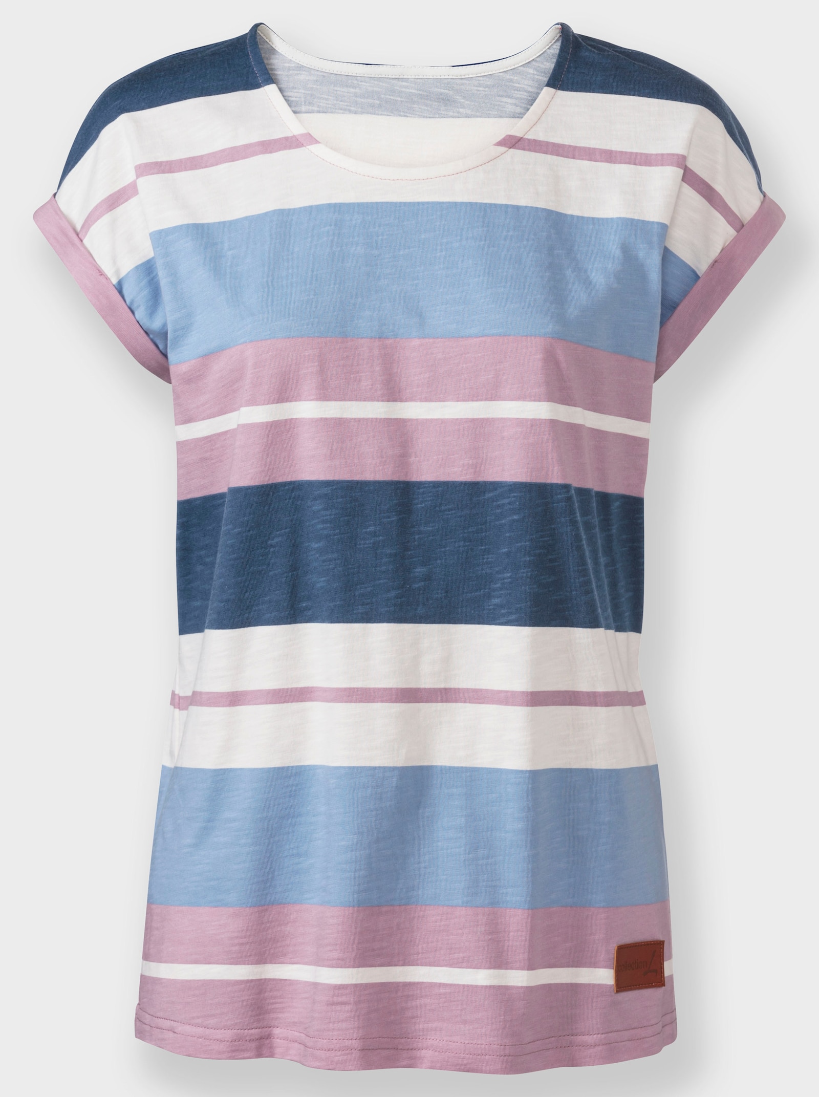 Tričko s potiskem z čisté bavlny - slézová-tmavěmodrá-proužek