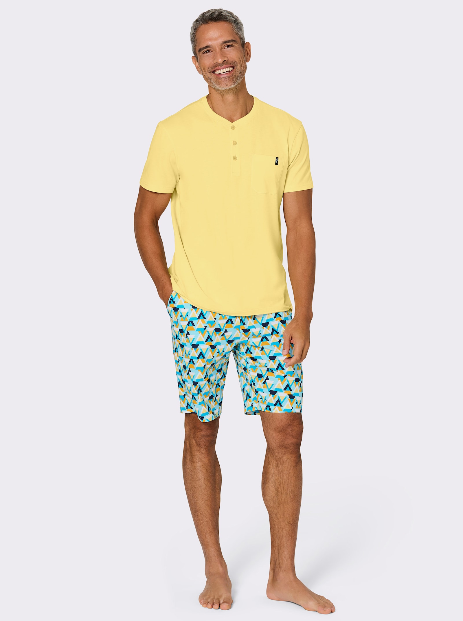 wäschepur men shortama - citroen/turquoise bedrukt