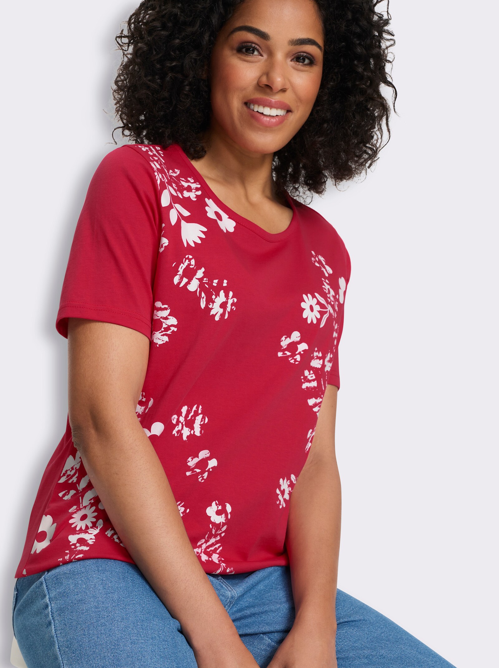 Shirt met korte mouwen en bloemenprint - aardbeienwit