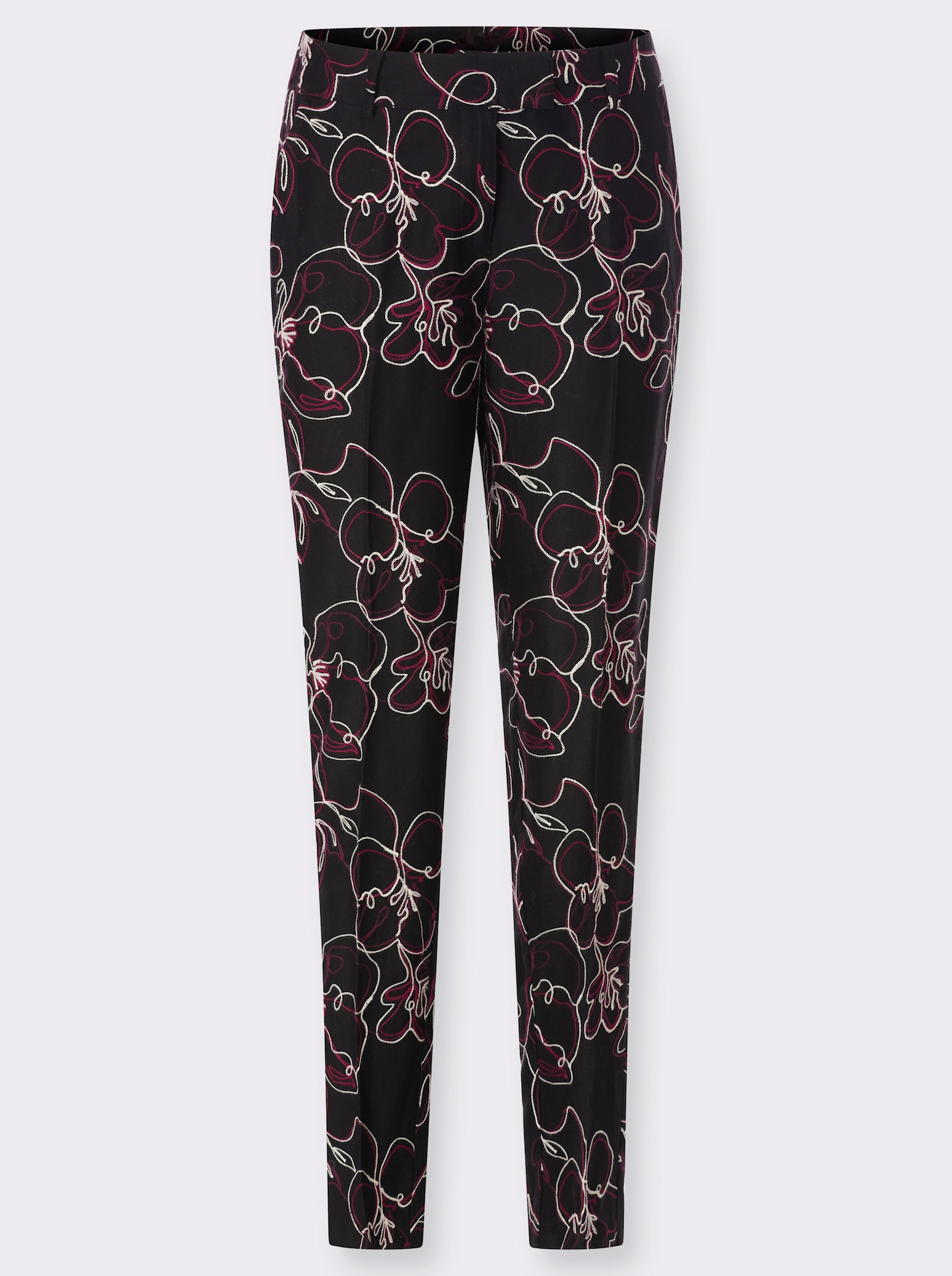 Hose mit aufwendiger Stickerei - schwarz-burgund-gemustert