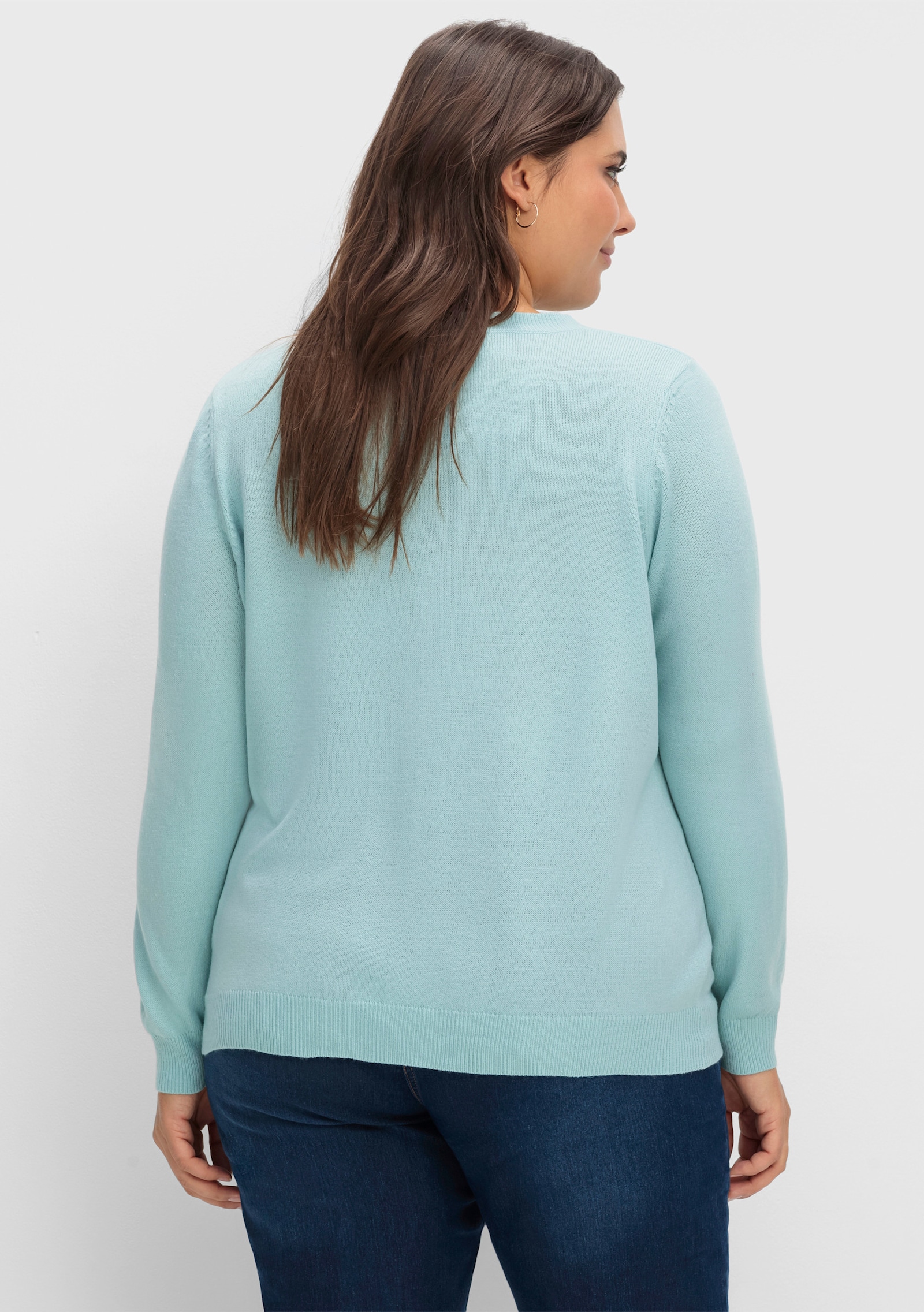 Rundhalspullover in Form gestrickt, wärmend - aqua