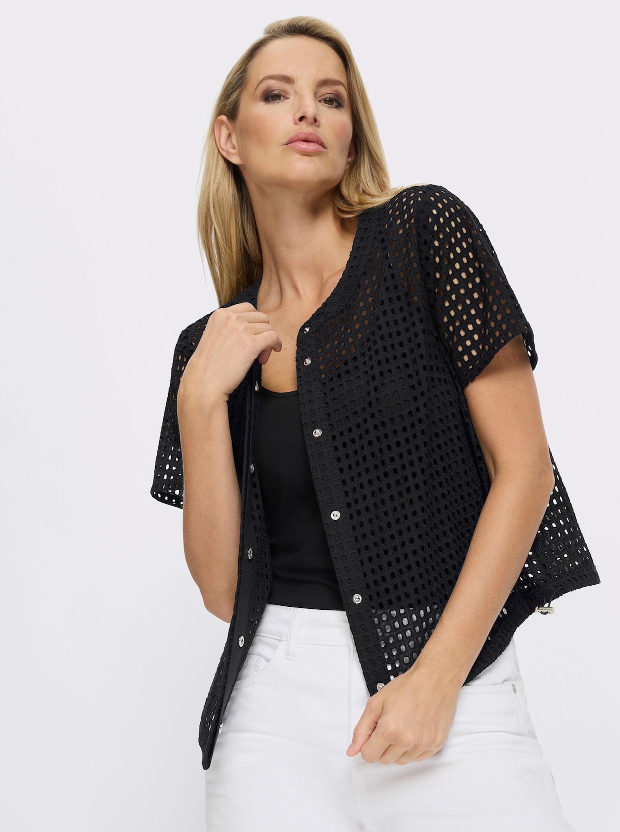 heine Kurzarm-Bluse - schwarz