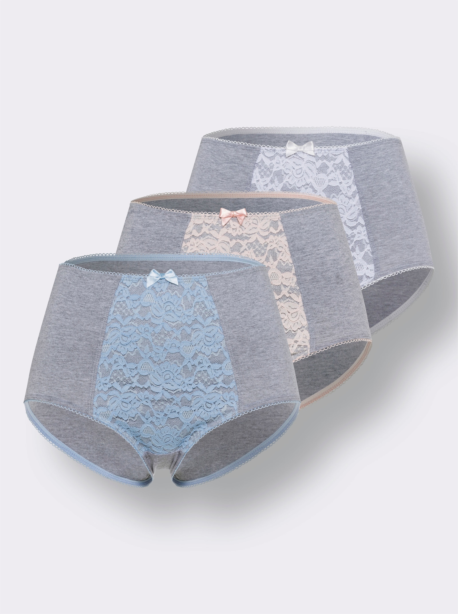 Taillenslip im 3er-Pack, mit Spitze - hellgrau-meliert