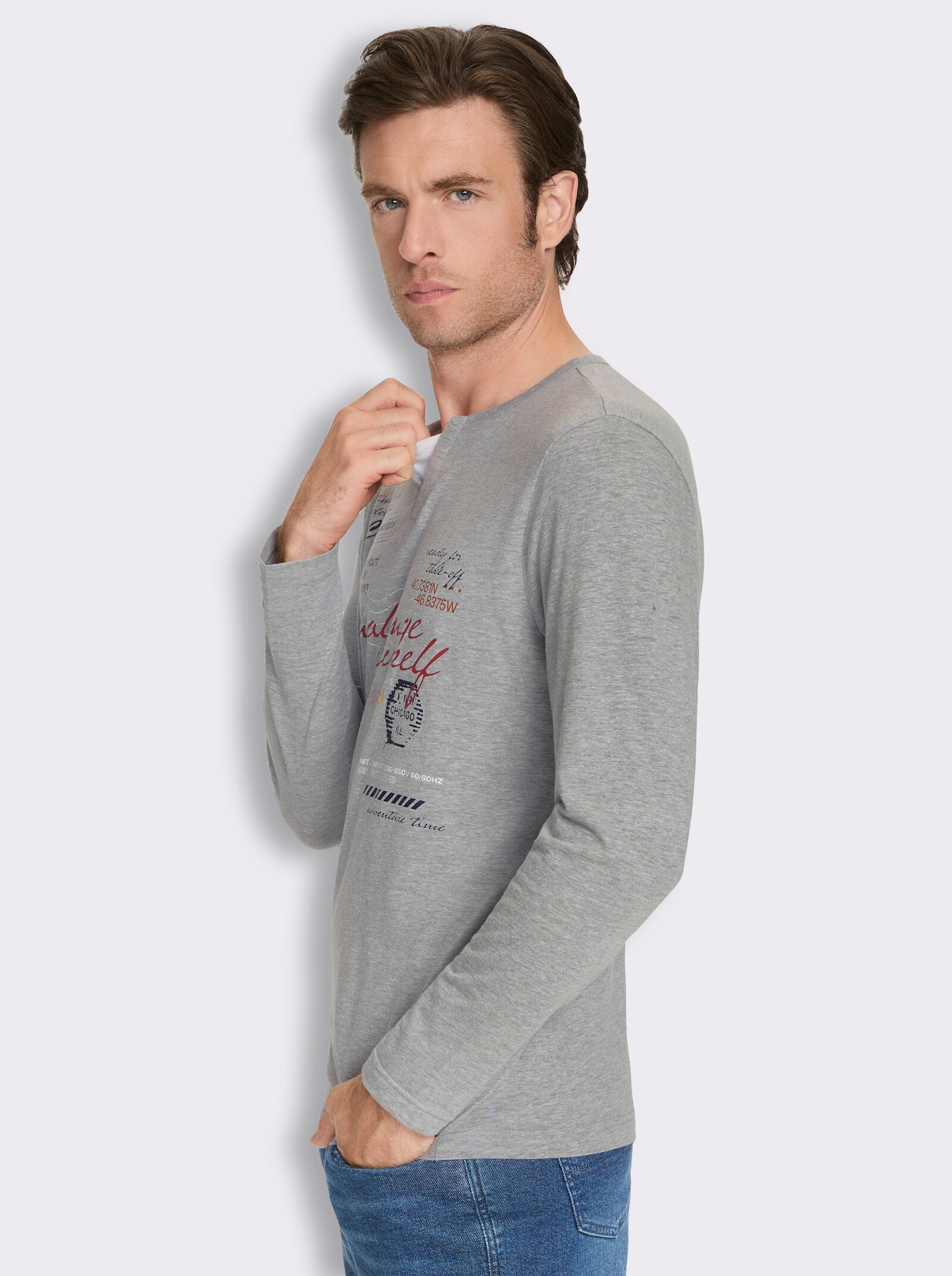 Langarmshirt mit Print - grau-meliert