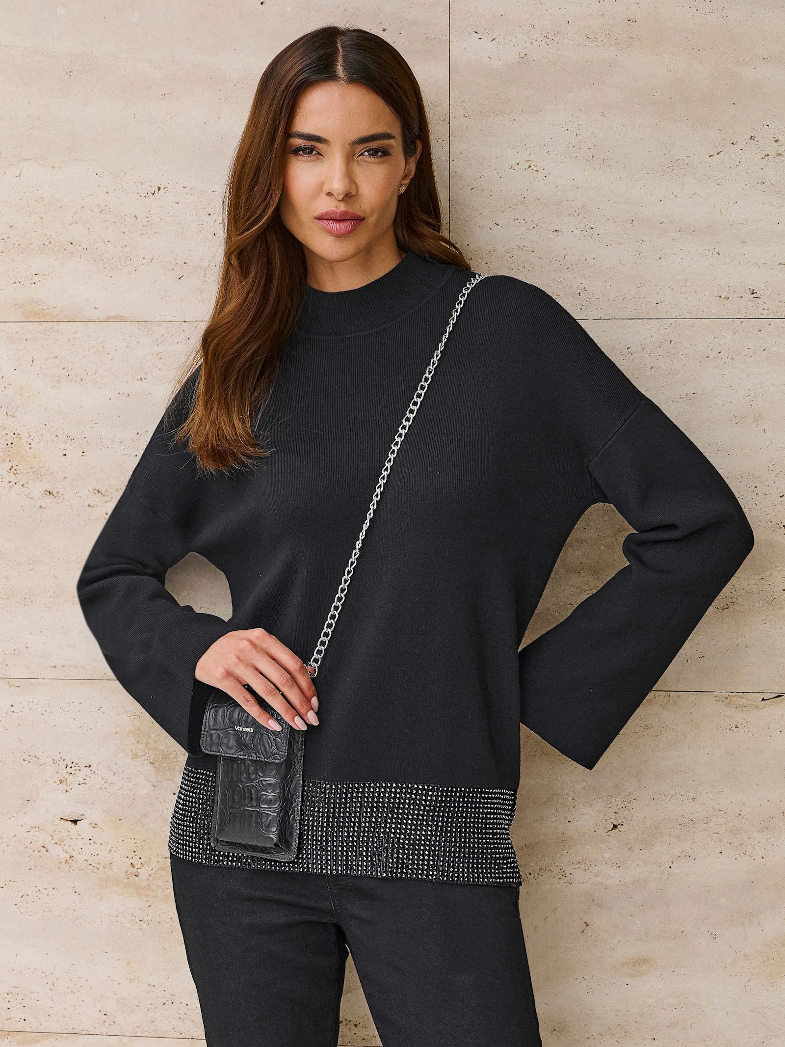 heine Strickpullover mit Glitzersteinchen - schwarz