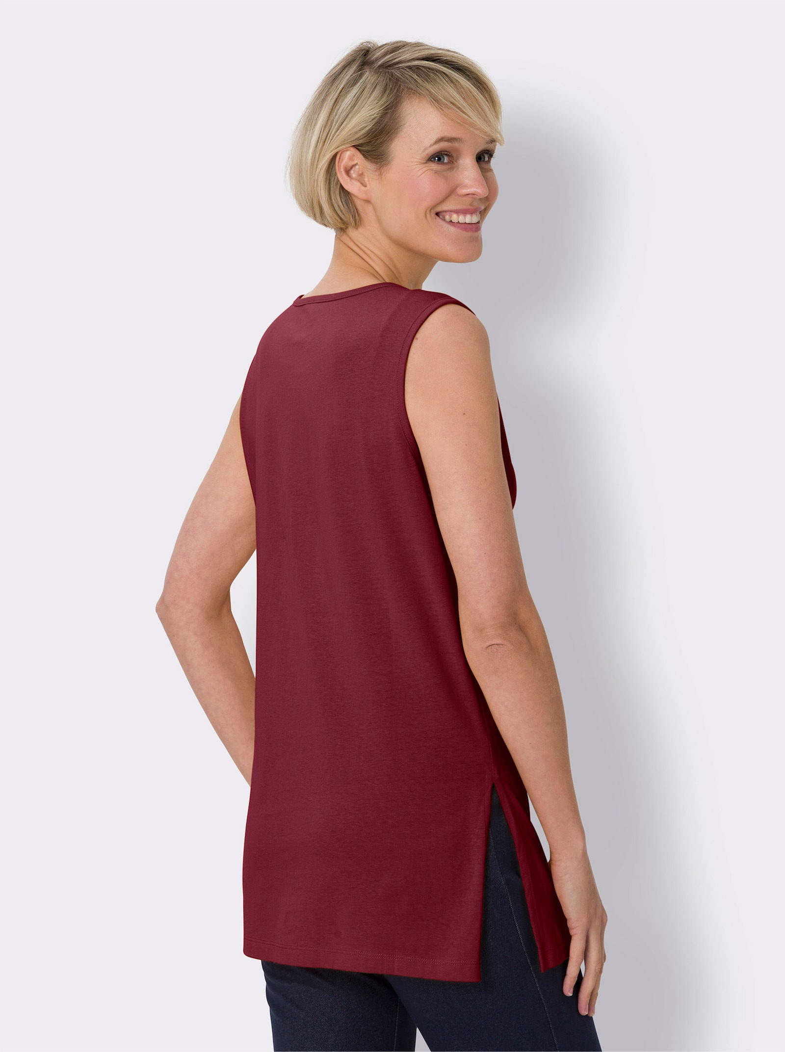 Longtop mit Seitenschlitzen - dunkelrot