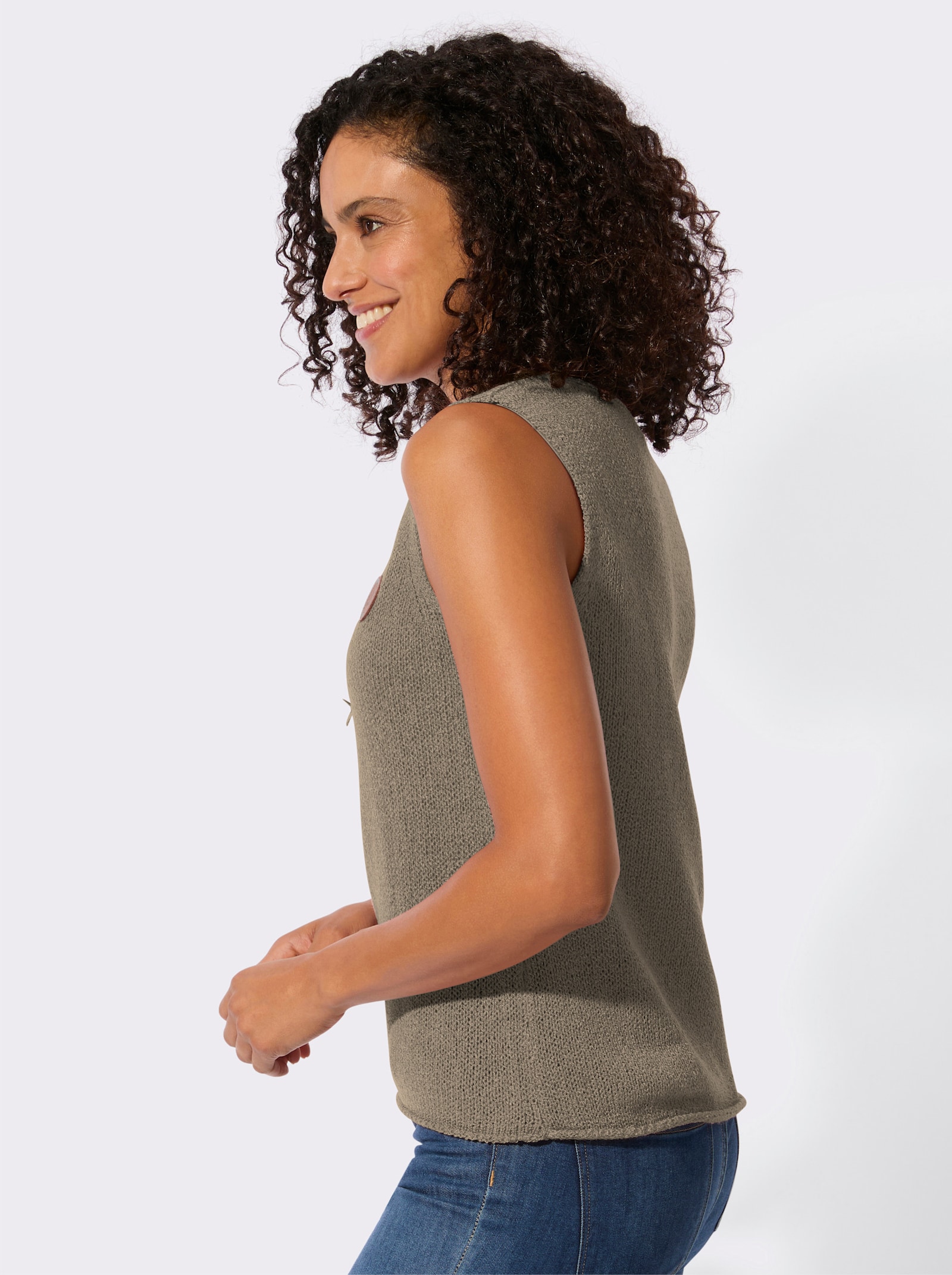 Stickat linne med rund halsringning - mörkgrå