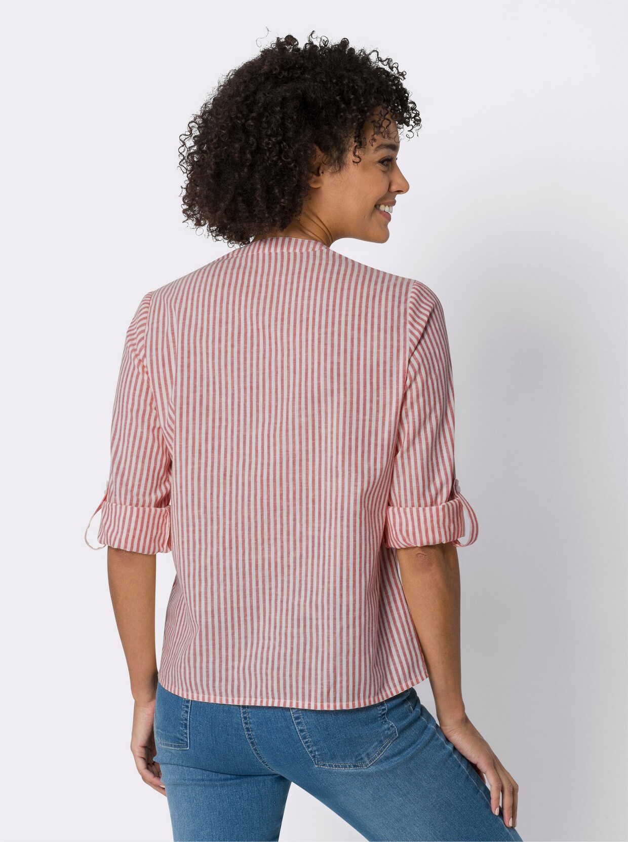 Blouse met lange mouwen - roestrood gestreept