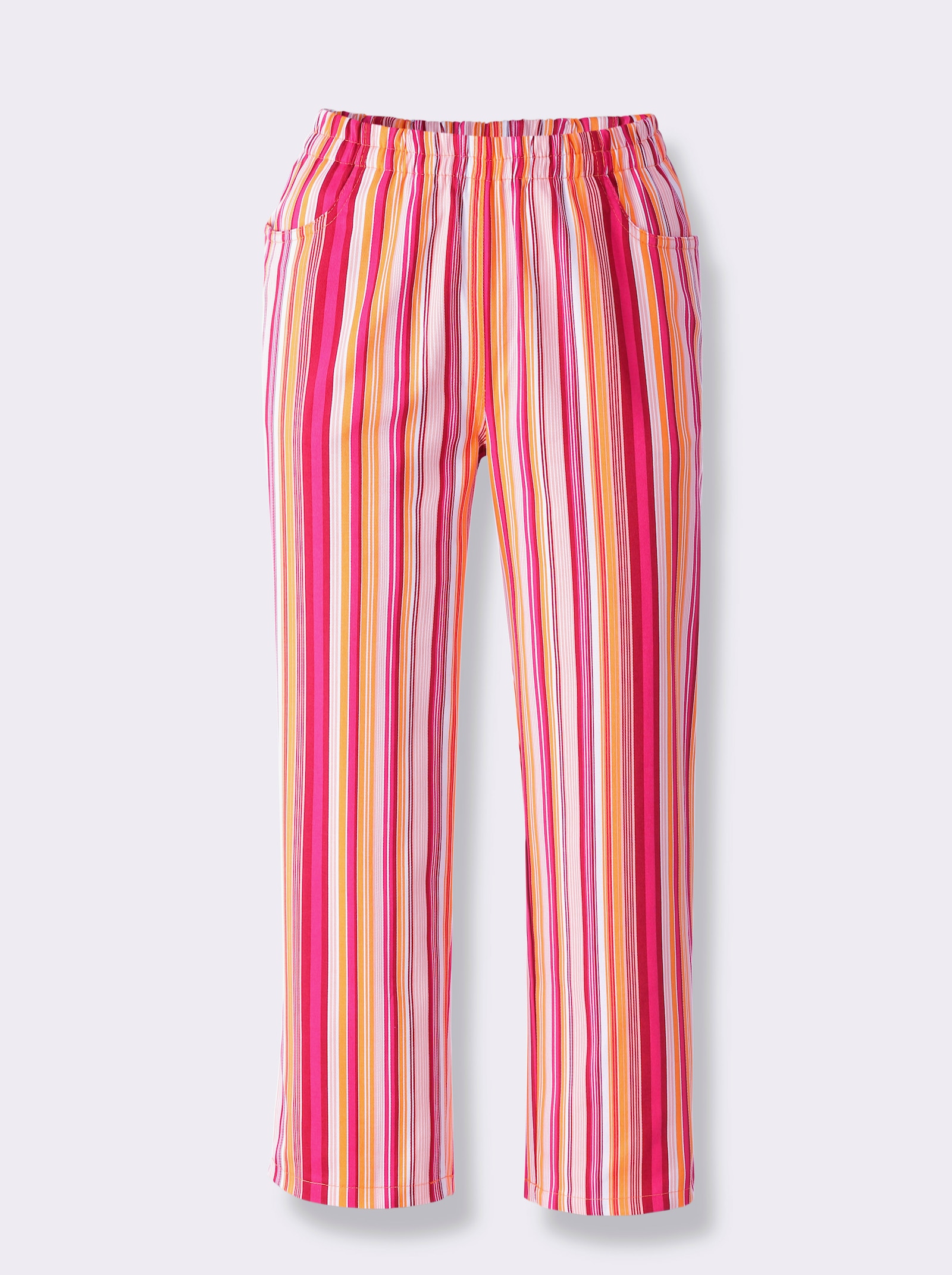 Caprihose aus reiner Baumwolle - apricot-rot-gestreift