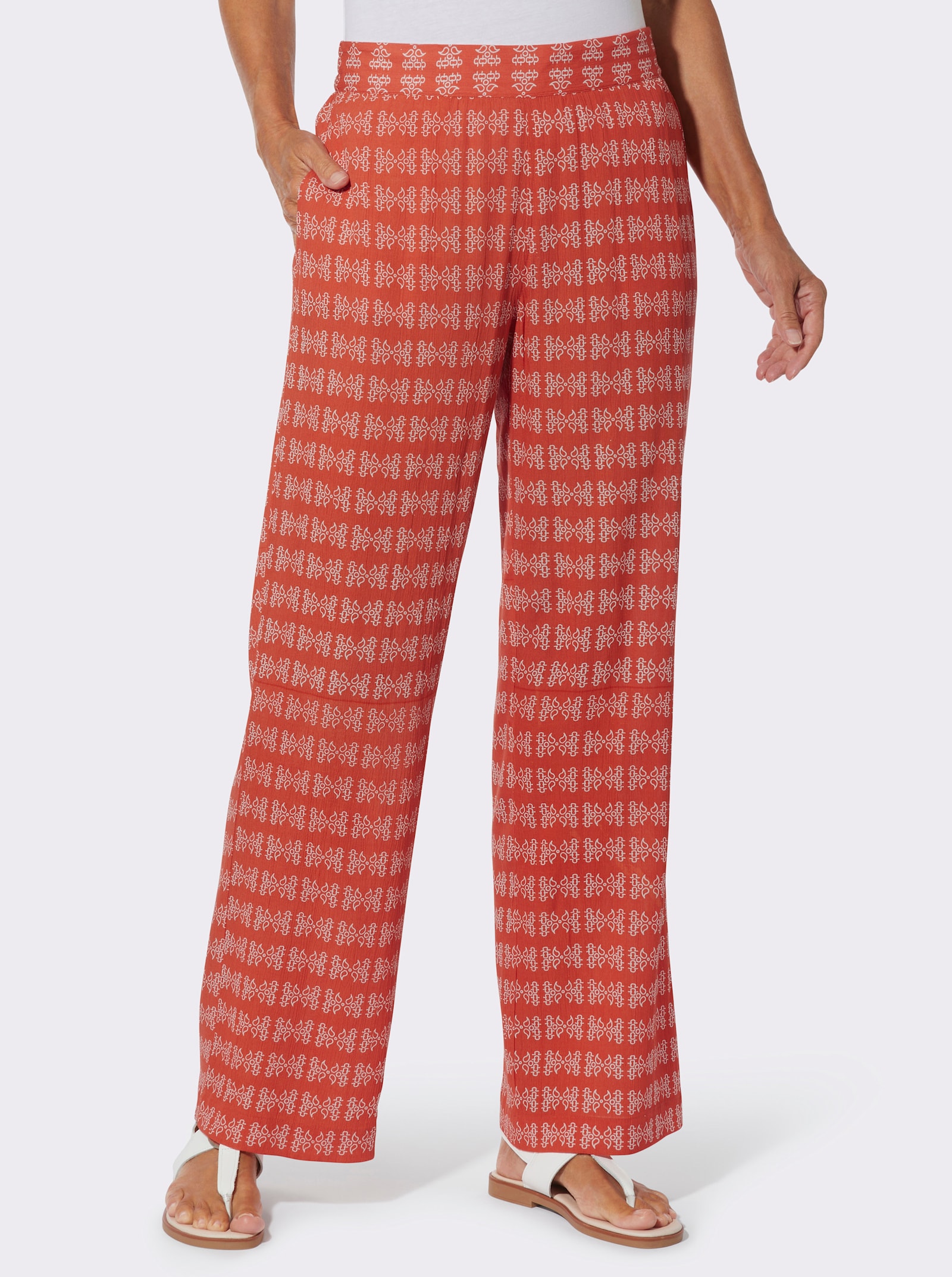 Druckhose in weiter Form - terra-ecru-bedruckt