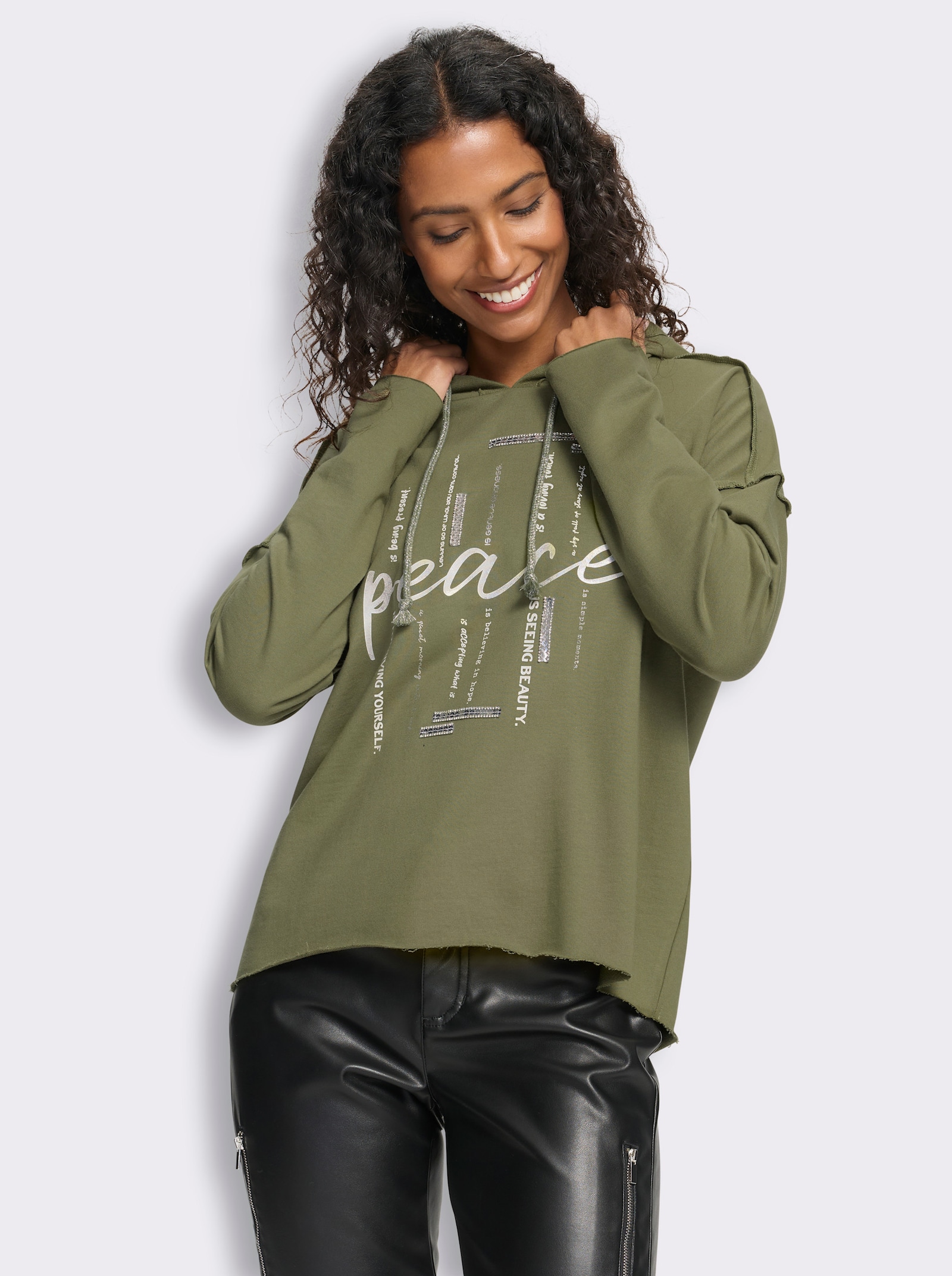 heine Sweatshirt mit Glanzprint vorn - khaki