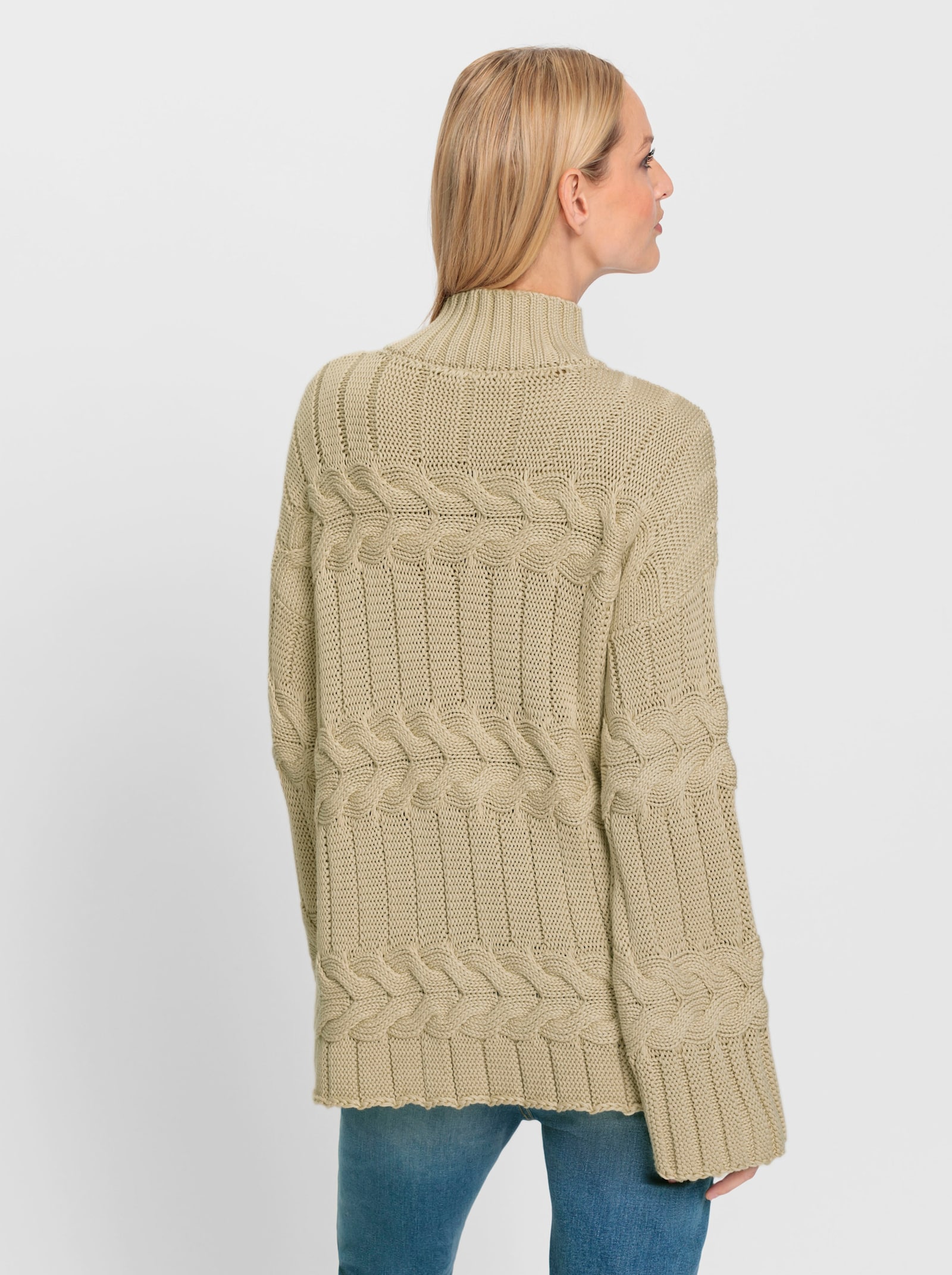 heine Stehkragenpullover mit Strickmuster-Mix - sand