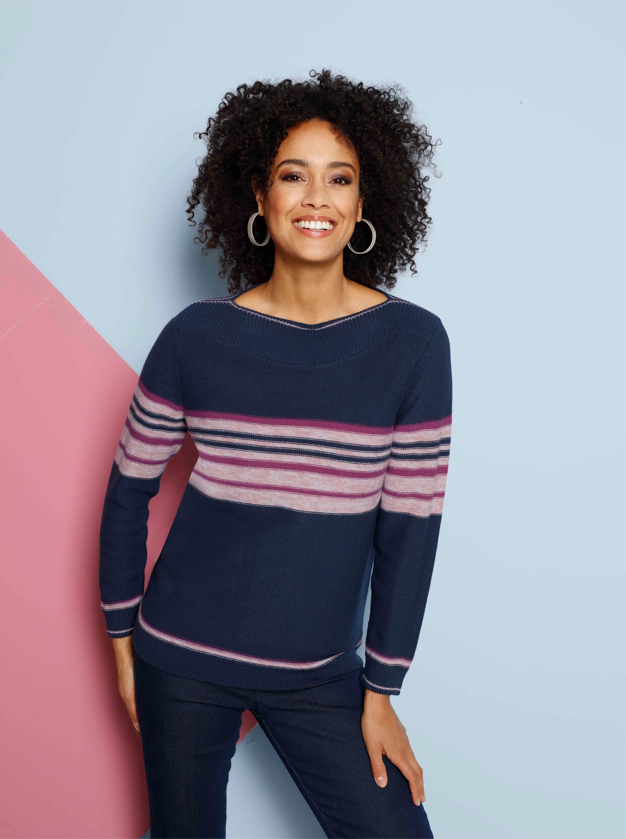 Pullover met lange mouwen - donkerblauw gestreept
