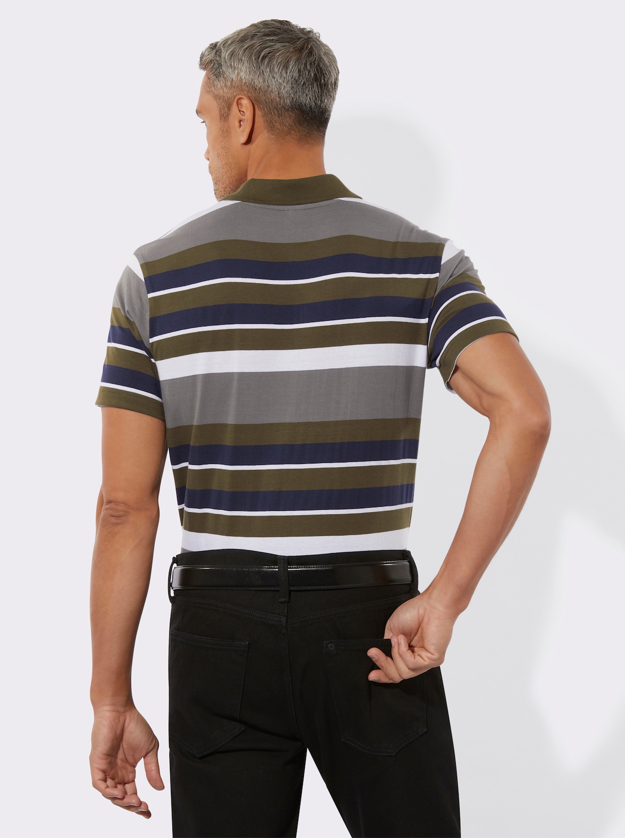 Poloshirt - oliv-weiß-geringelt