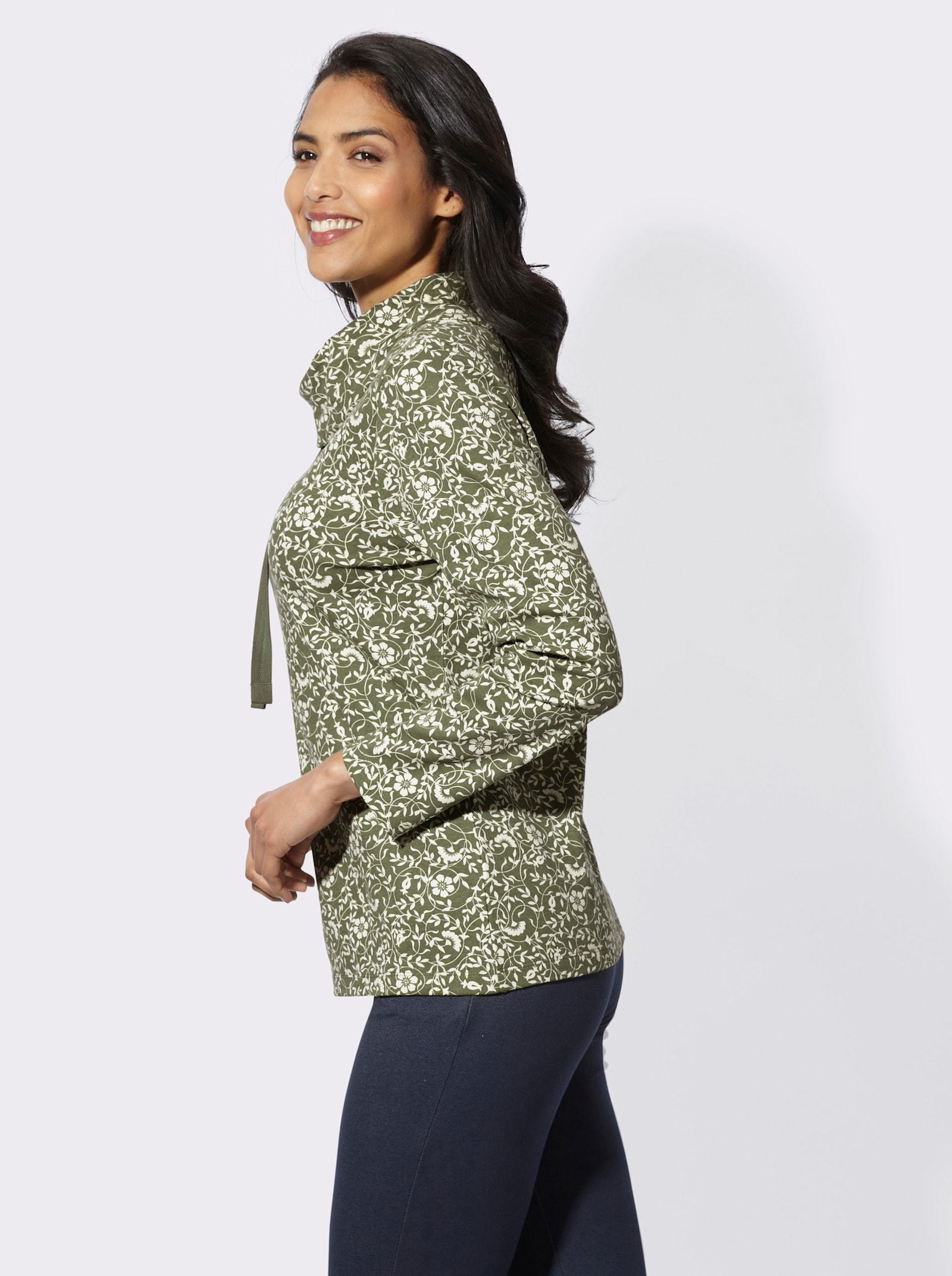 Sweatshirt mit weitem Rollkragen - khaki-champagner-bedruckt