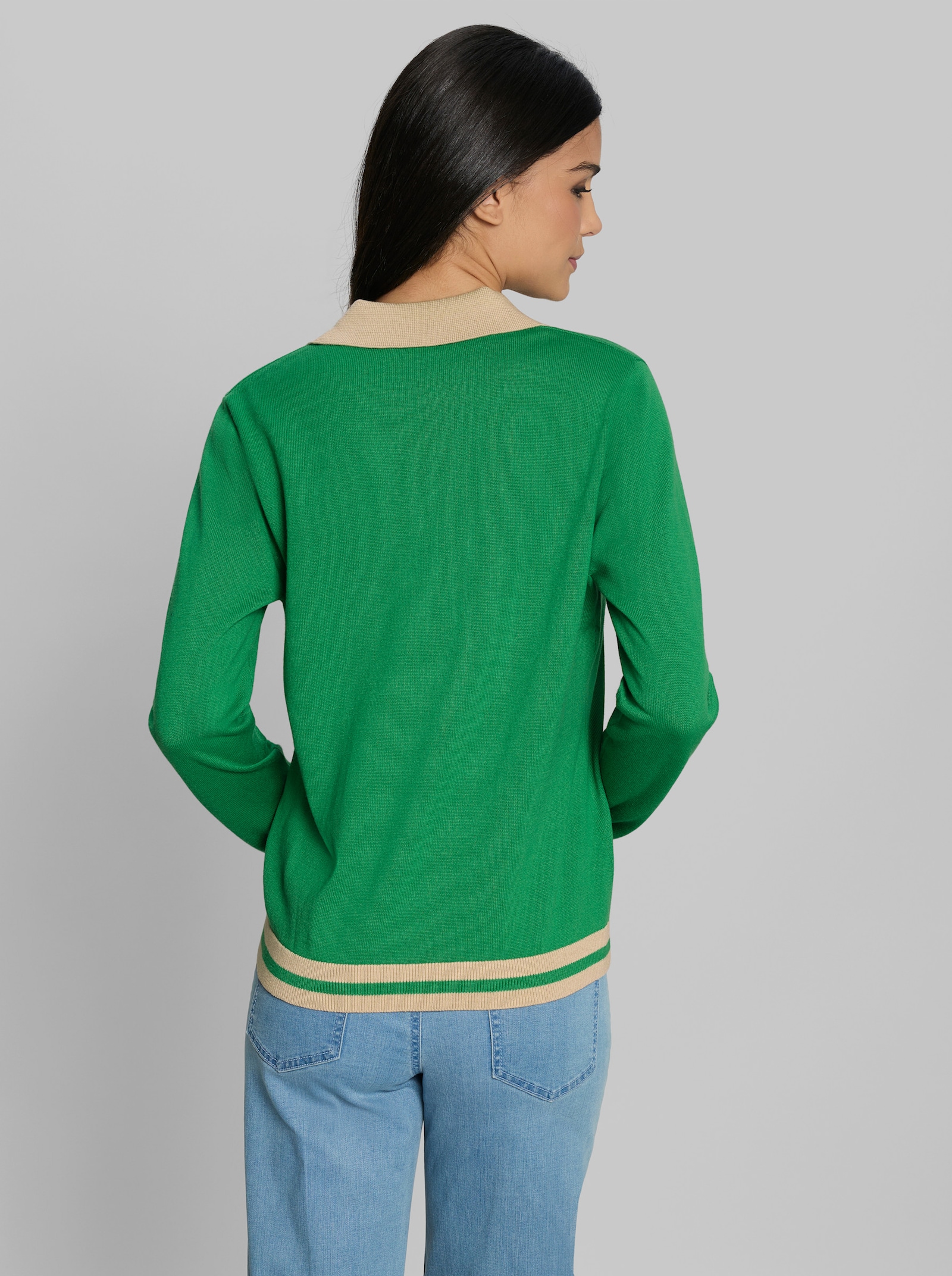 heine Polopullover mit Kontrast-Akzenten - grasgrün-sand
