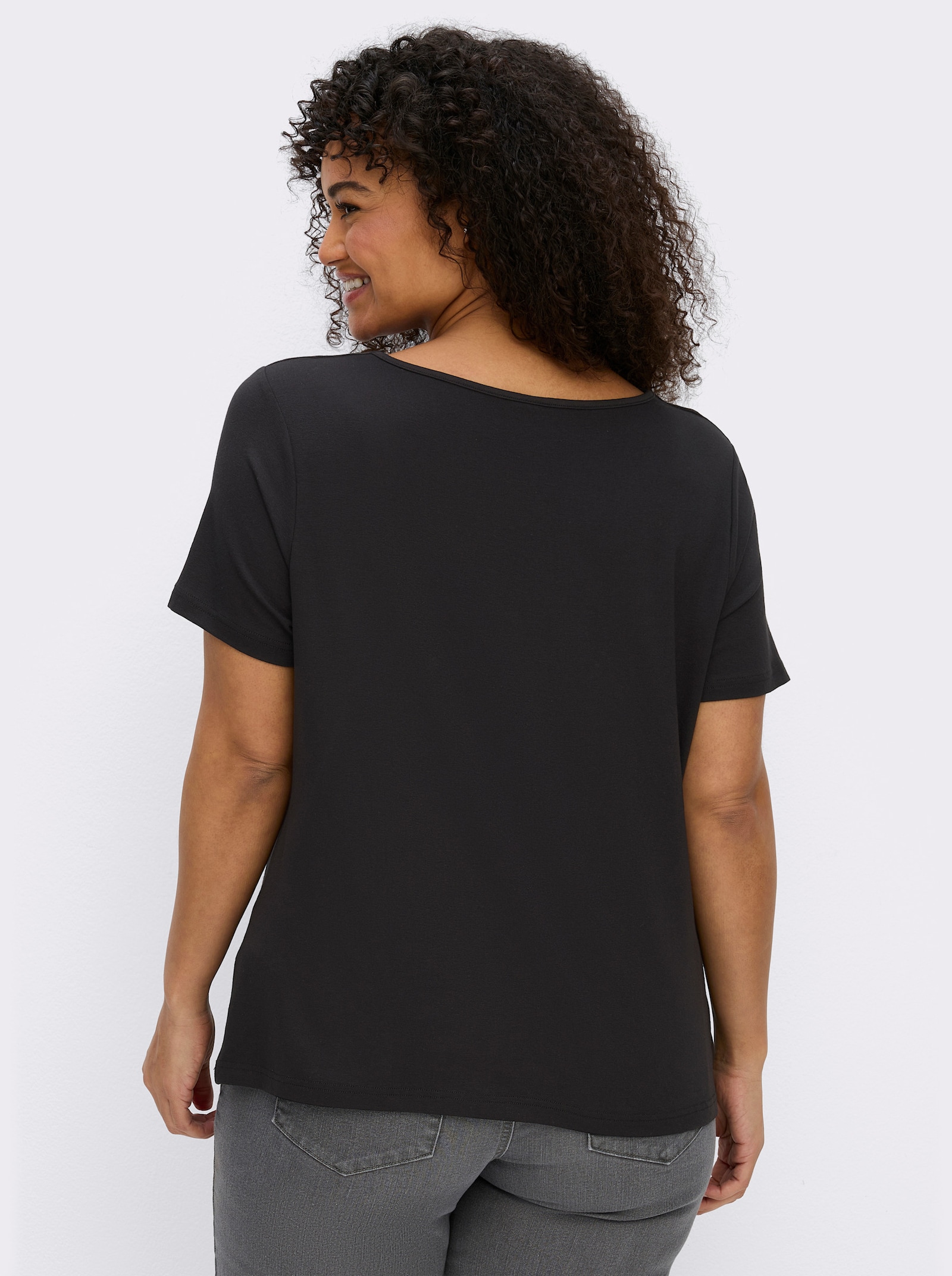 Wasserfallshirt mit kurzen Ärmeln - schwarz