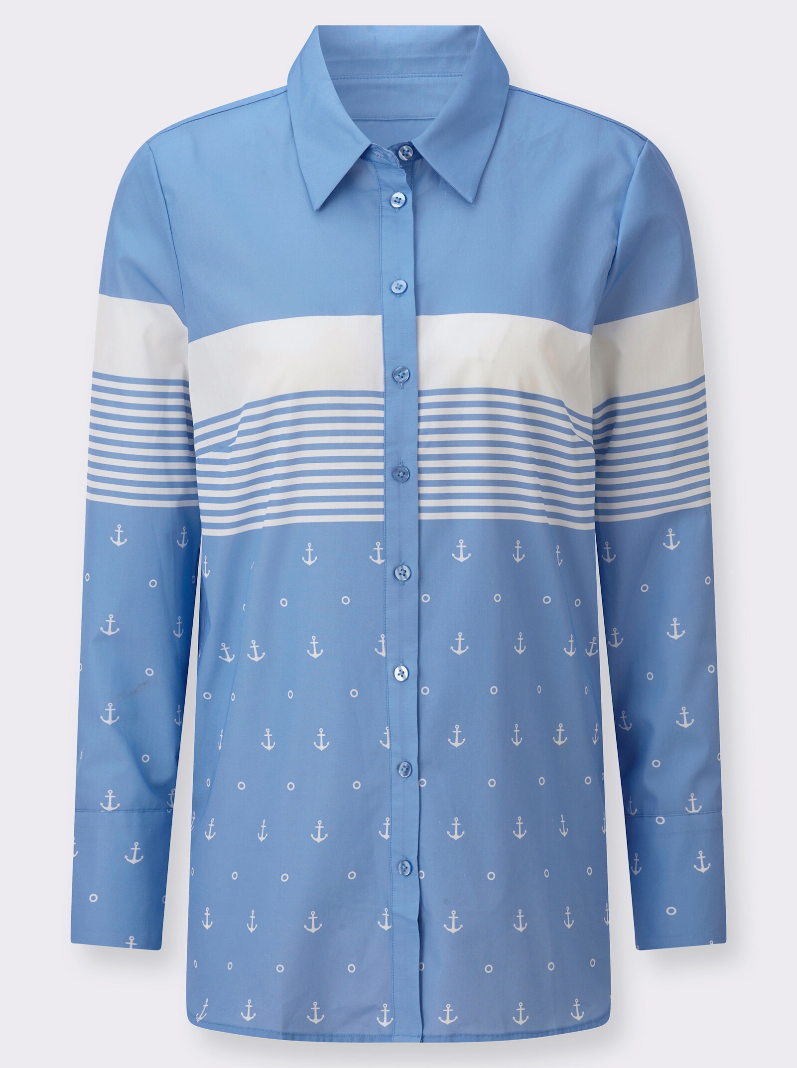 Langarm-Bluse mit Hemdkragen - himmelblau-weiß-gestreift