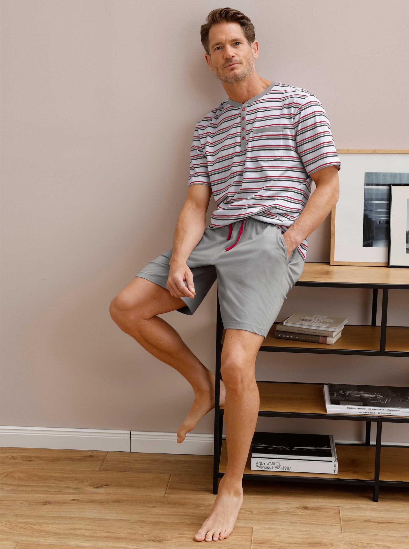 wäschepur men Shorty - grau-weiß