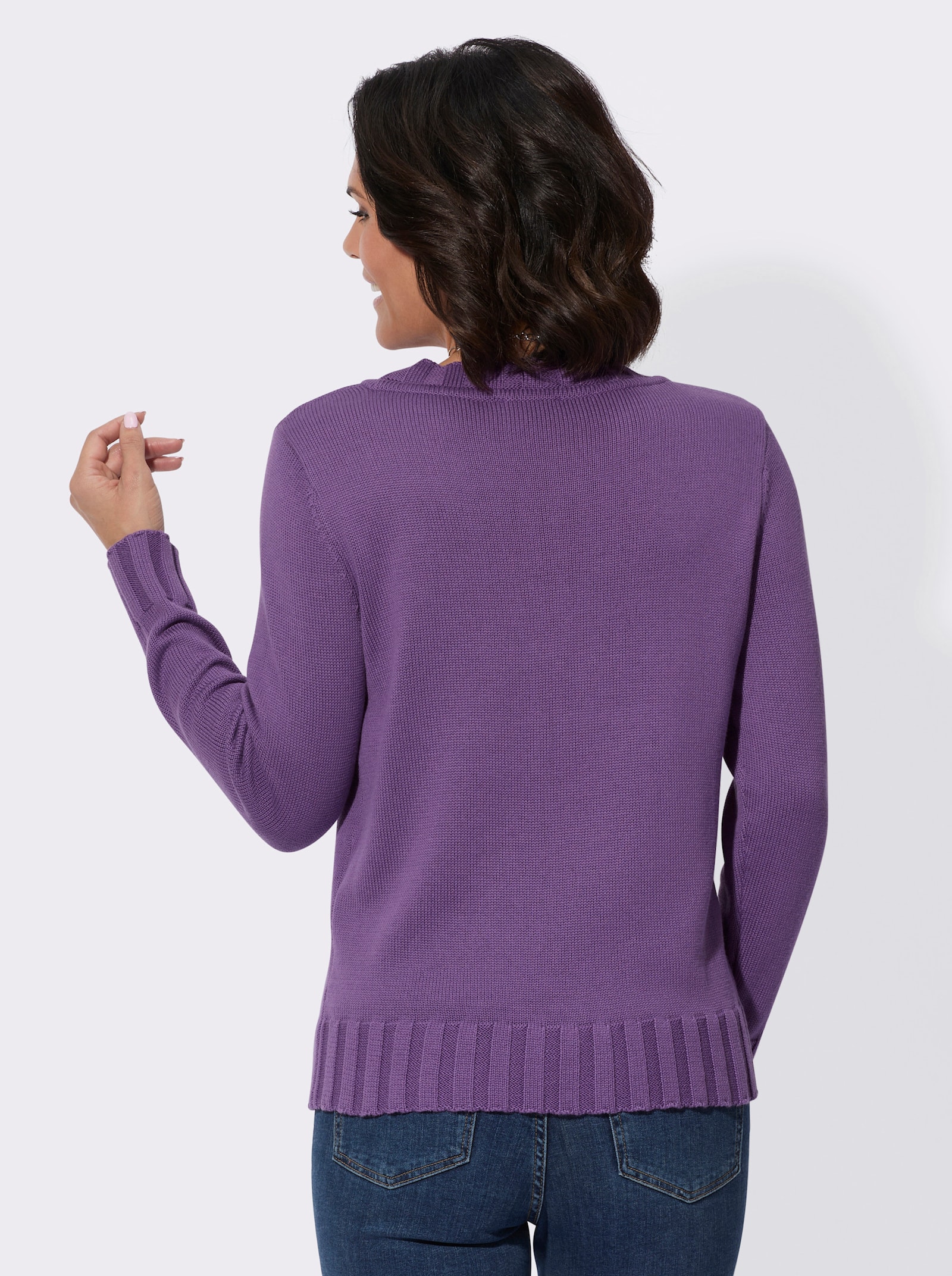 Langarm-Pullover mit Ripp-Abschlüssen - lila