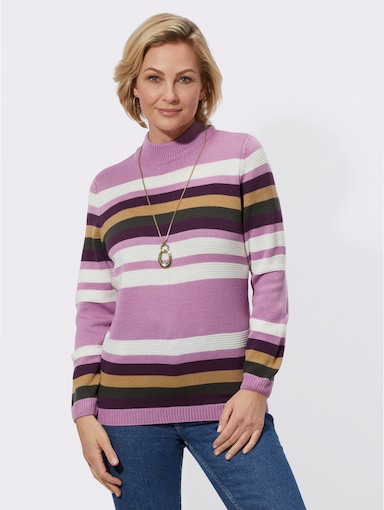 Streifenpullover mit Stehkragen - orchidee-traube-geringelt