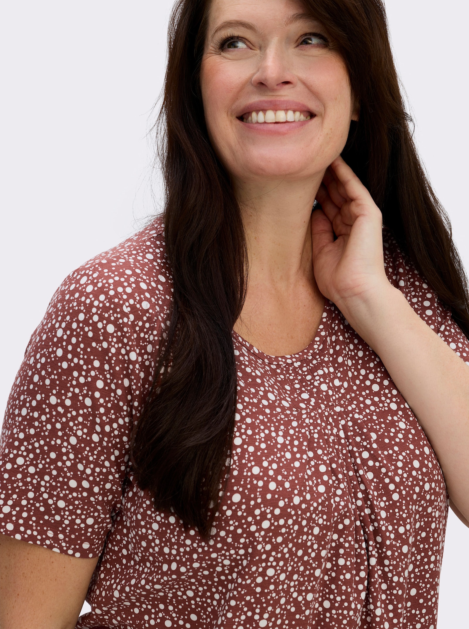 Tunikashirt mit Punkte-Dessin - rotbraun-weiß-bedruckt