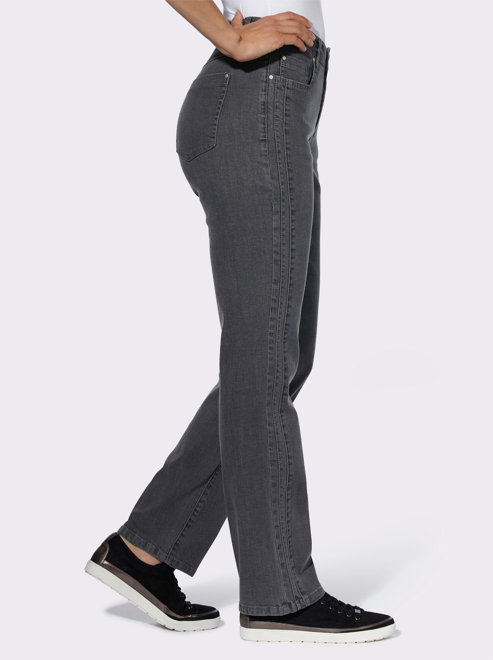 Jeans met sierbiezen opzij - grey denim