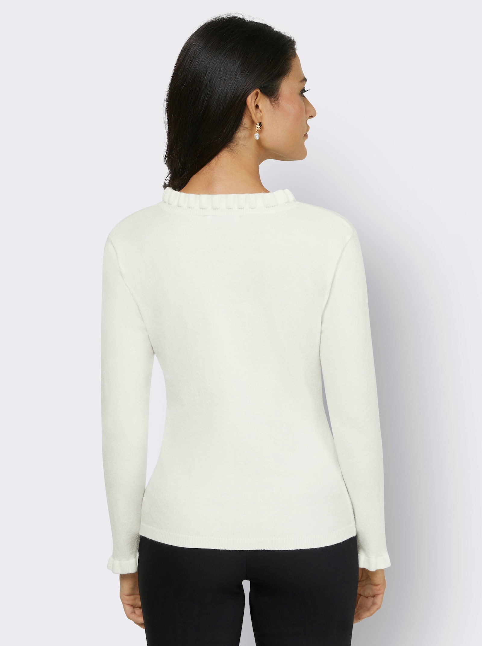 Langarm-Pullover mit Rüschen-Verzierung - ecru