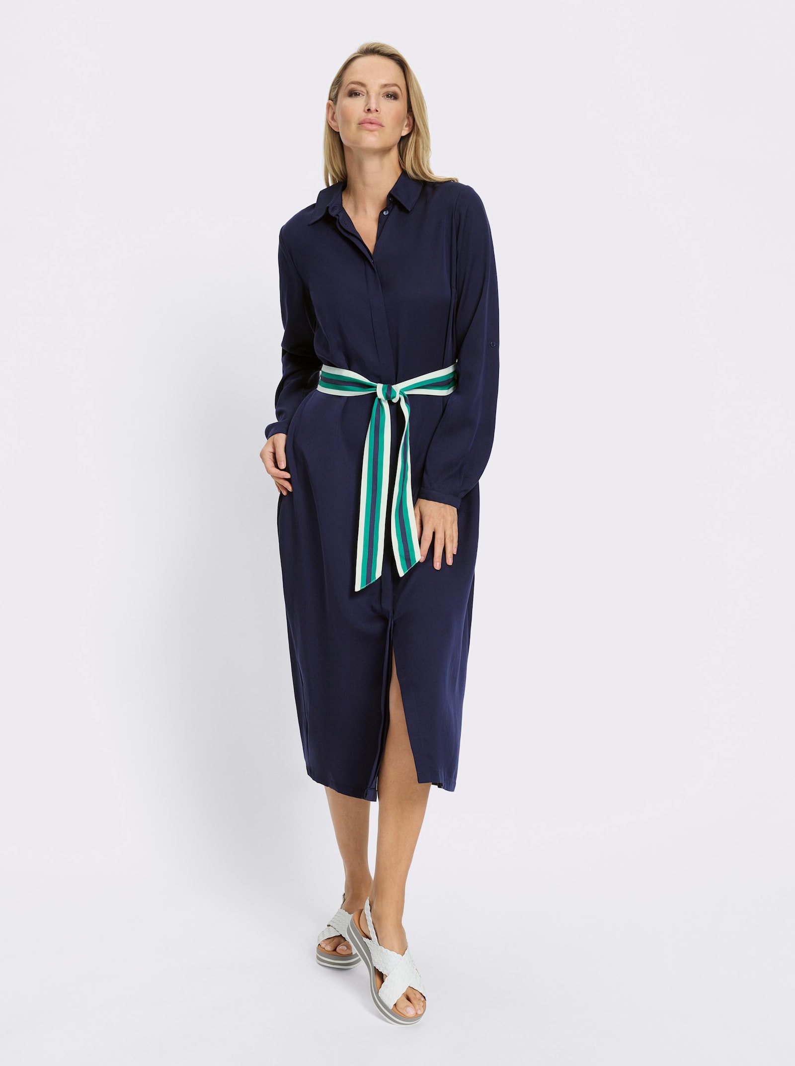 heine Hemdblusenkleid inklusive Bindegürtel - marine