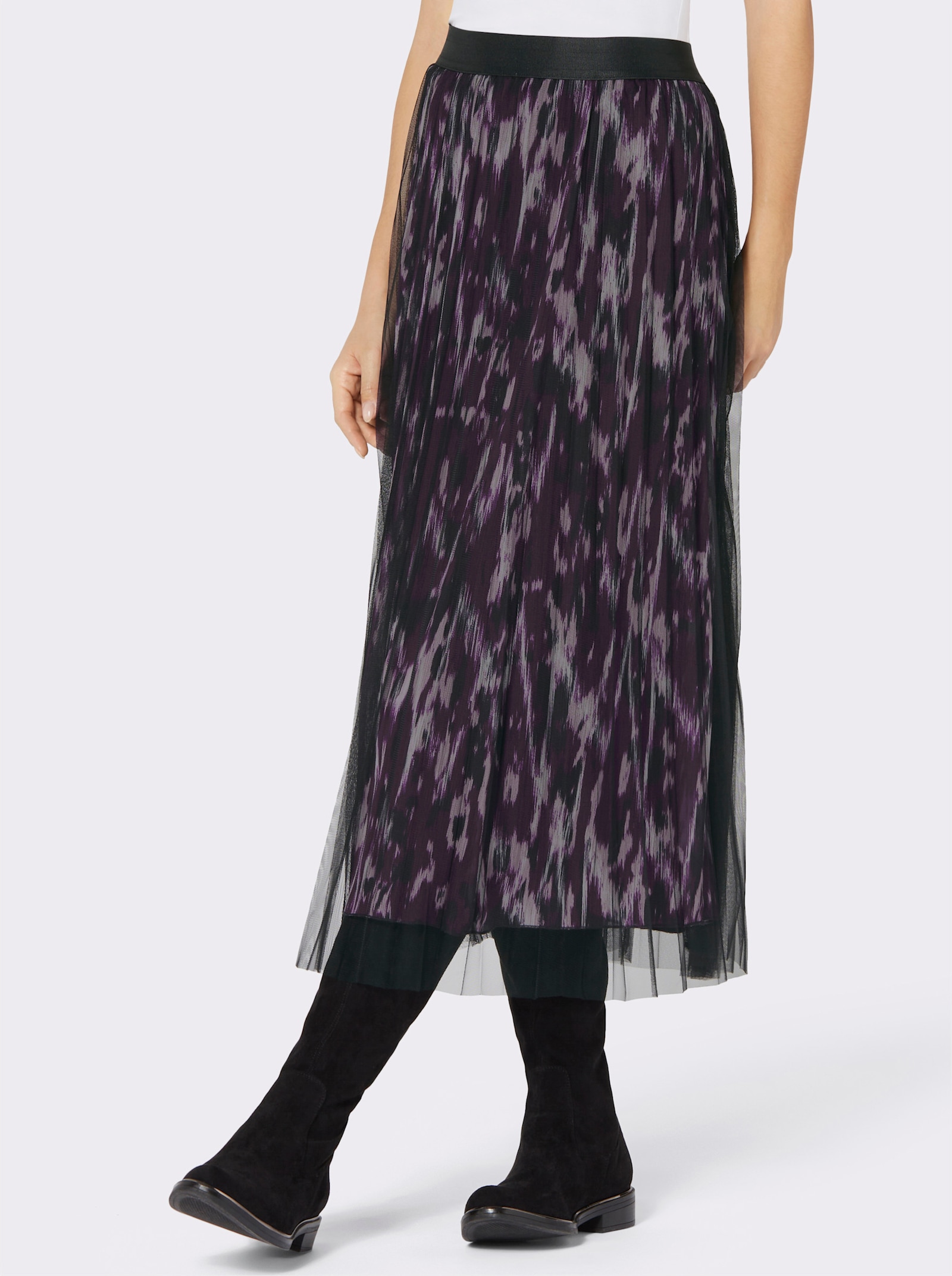 Jupe en maille au style superposé - grenat-noir imprimé