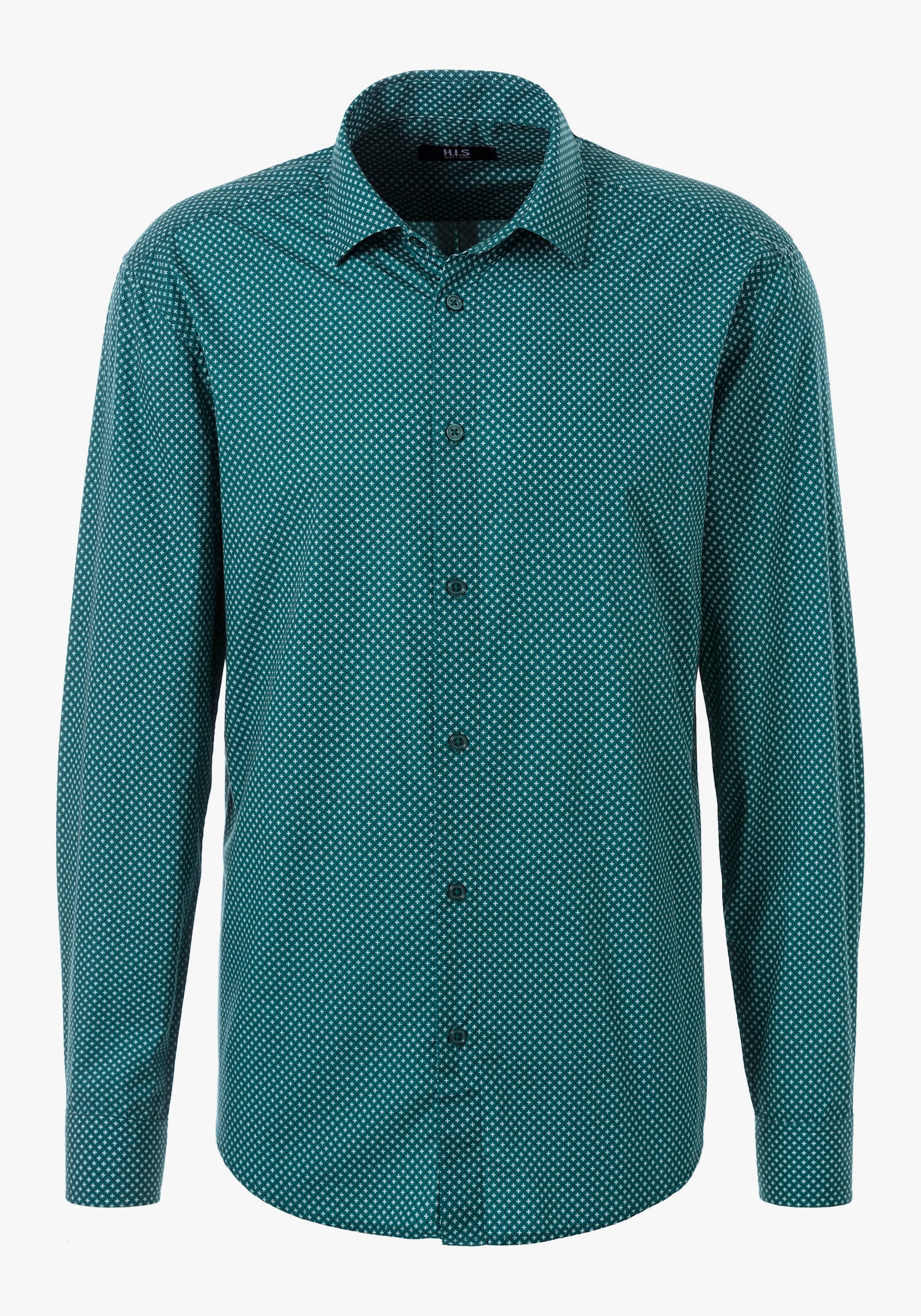 H.I.S Langarmhemd - petrol-bedruckt