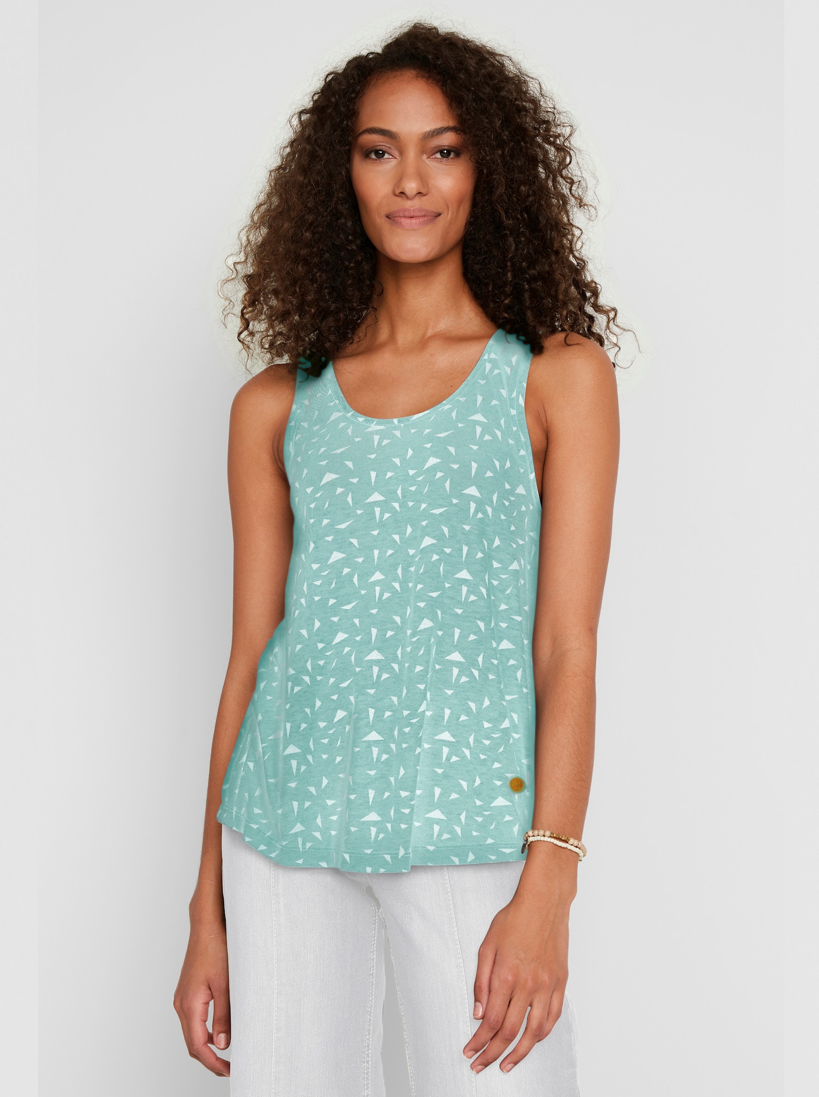 Shirttop mit Rundhals-Ausschnitt - mint-weiss-bedruckt