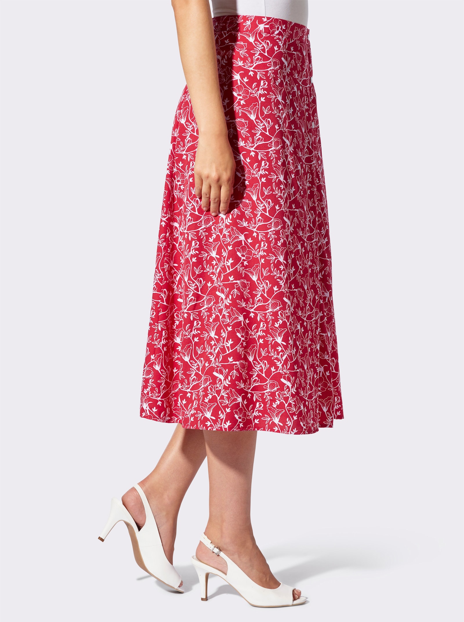 Schlupfrock mit Zierknopfleiste - rot-ecru-bedruckt