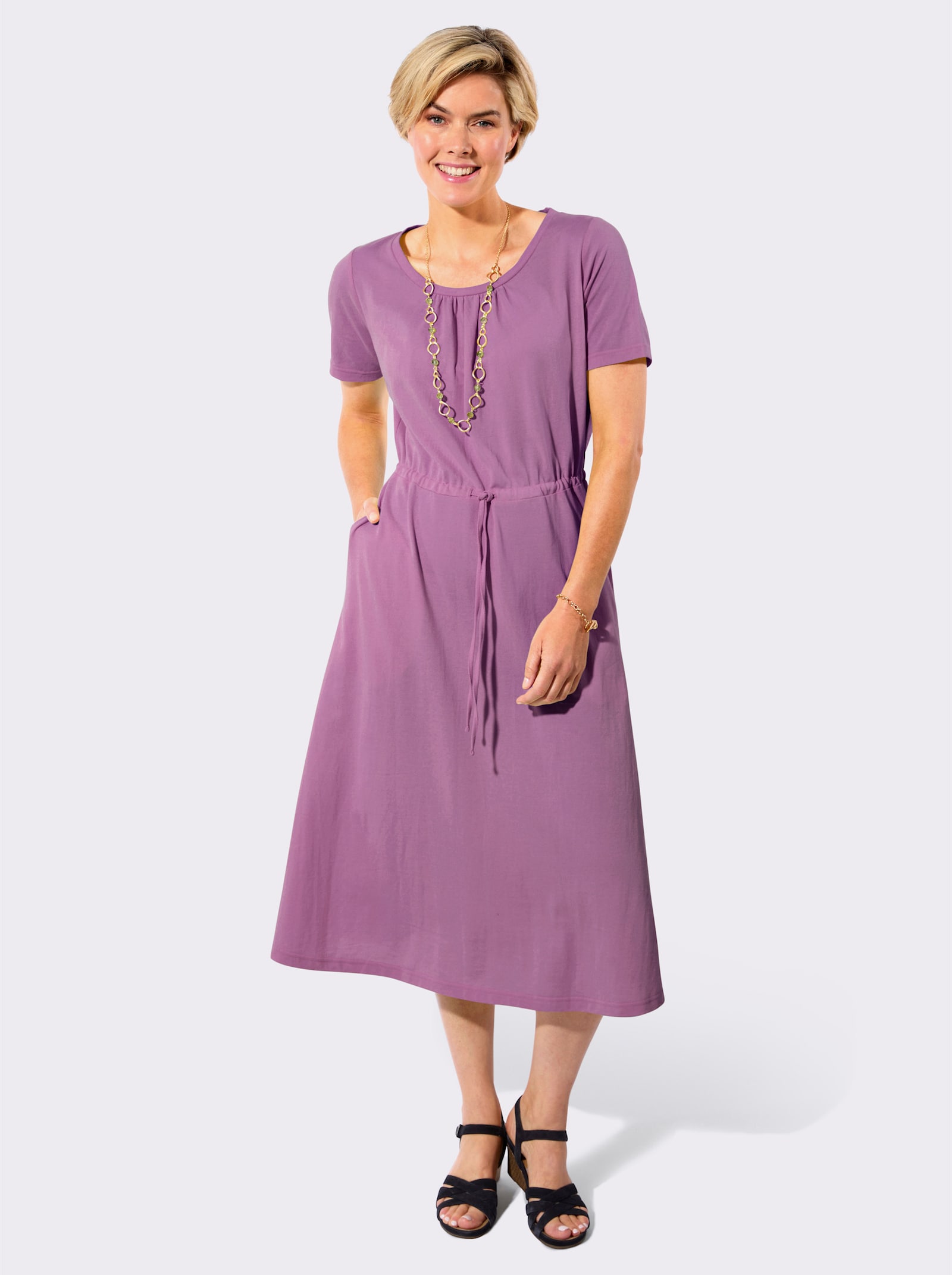 Sommerkleid mit gekräuselte Ausschnitt - violett