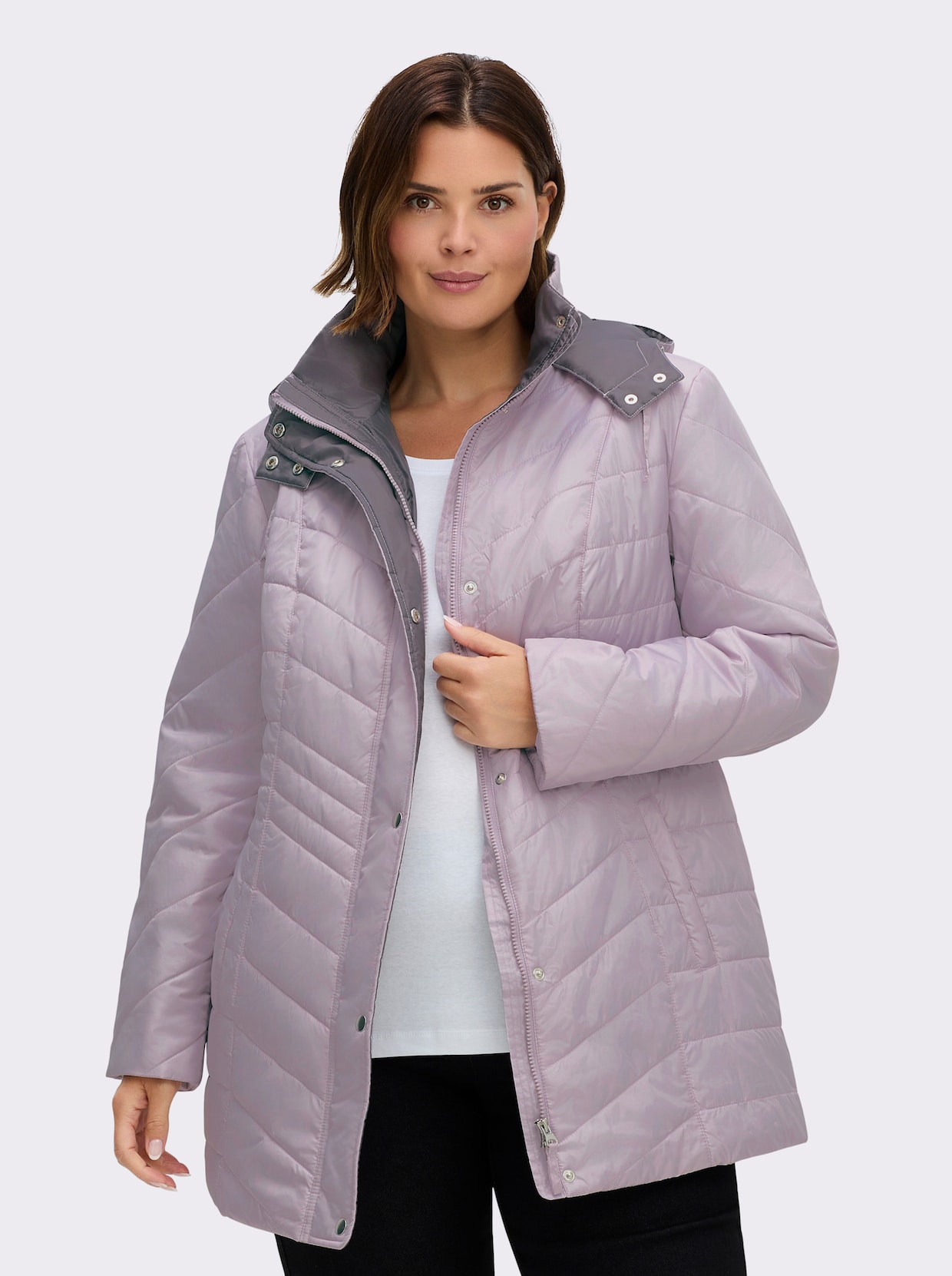 Steppjacke mit Kontrastfutter - rosé-grau