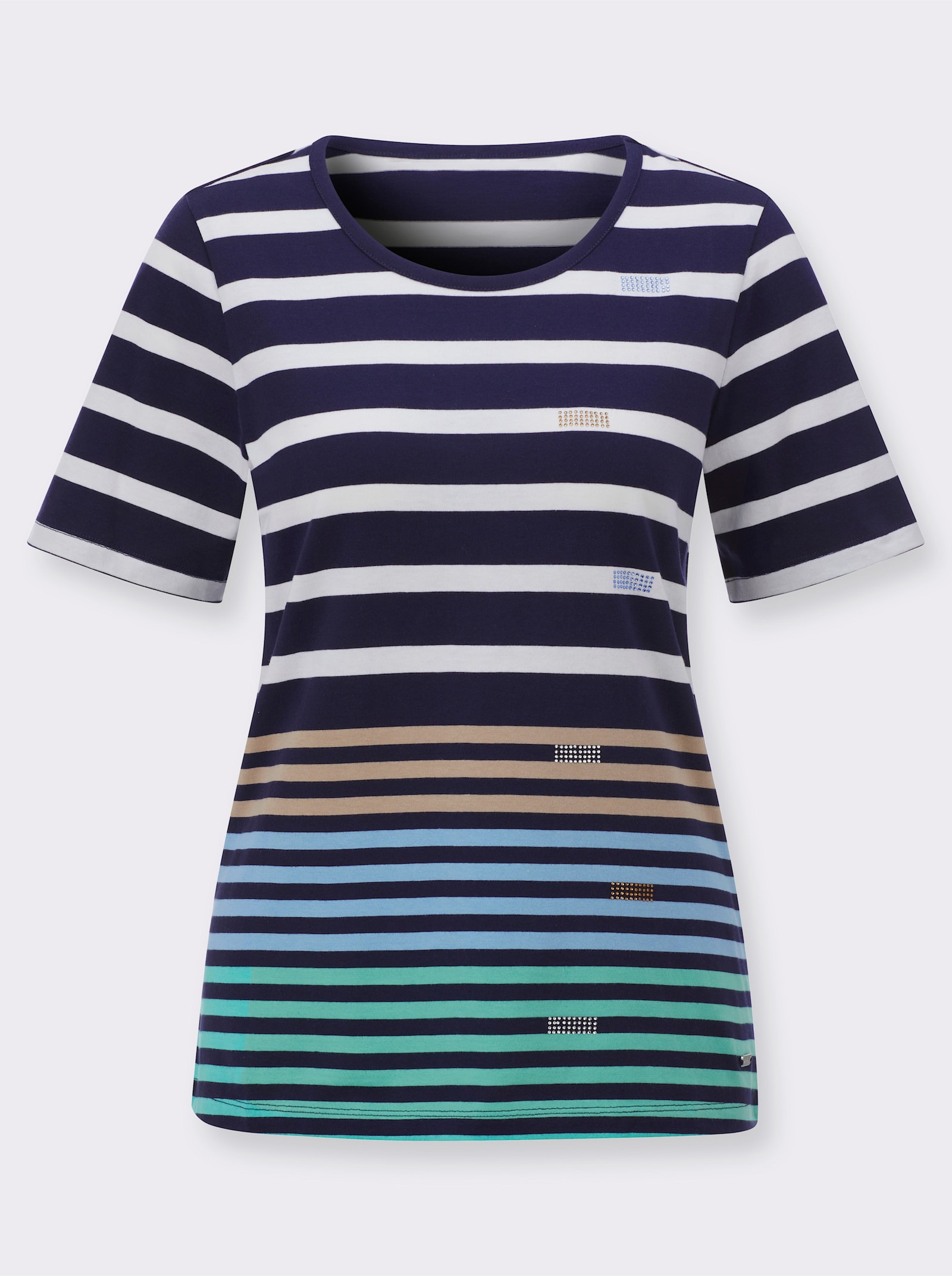 Ringelshirt mit Glitzersteinchen - marine-himmelblau-geringelt