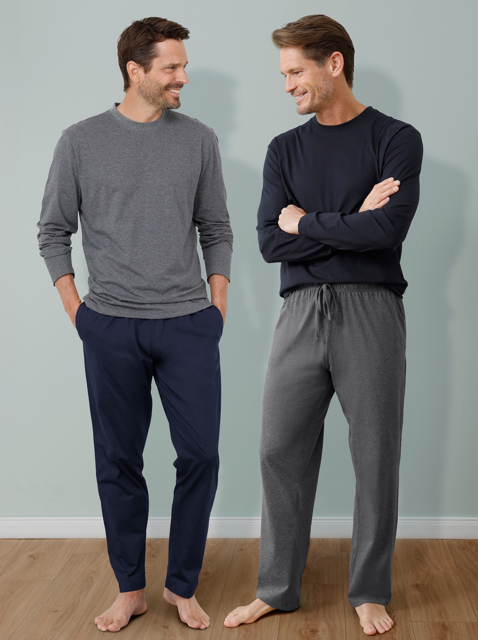 wäschepur men Pyjama-Shirt - marine + antraciet gemêleerd