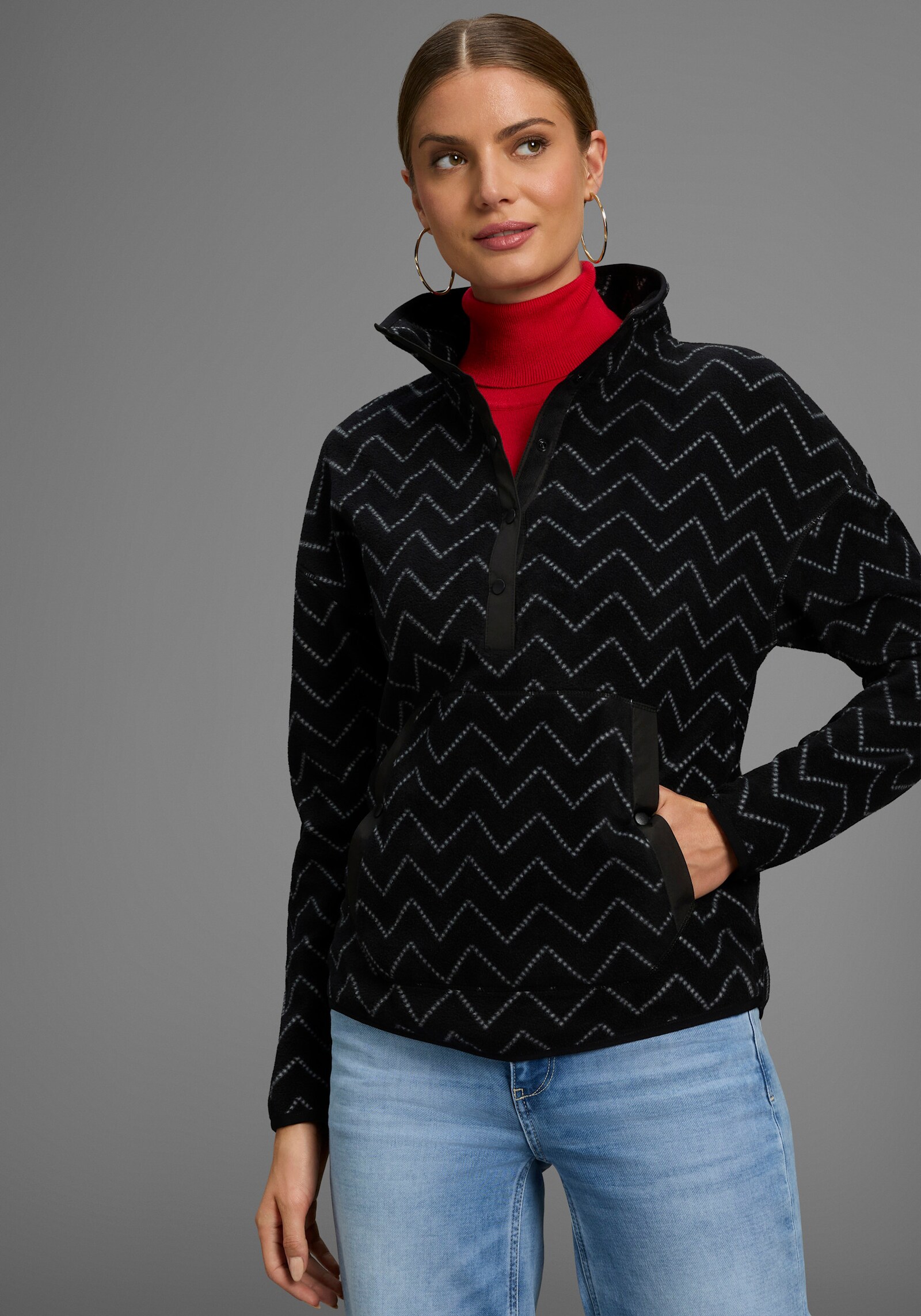 Polarino Fleecepullover - schwarz-grau