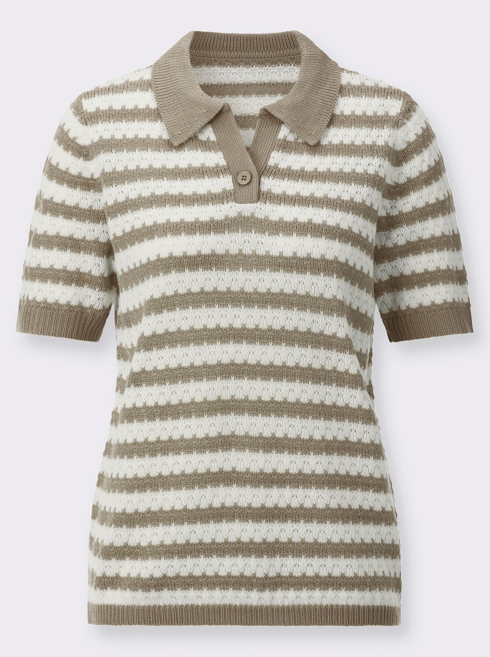 Polopullover mit Ajourmuster - schlamm-ecru-geringelt