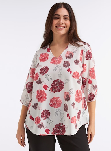 sheego Tunika in Crêpe-Qualität, mit Blumenprint - champagner-erdbeere-bedruckt