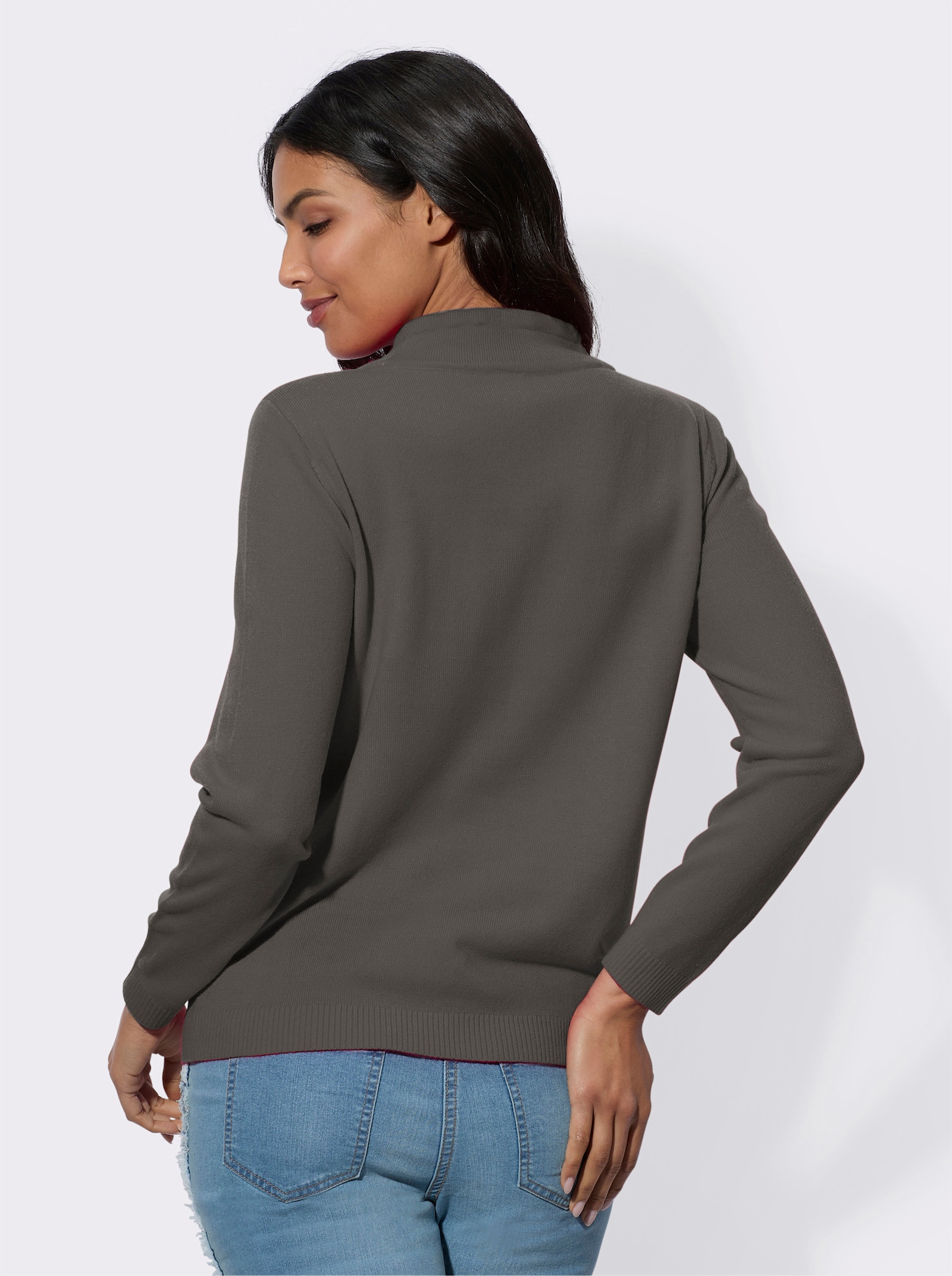 Långärmad tröja med stenapplikationer - antracit