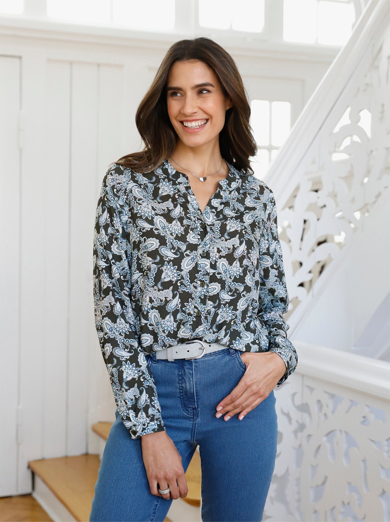 Blouse met print - steengrijs/lichtblauw bedrukt