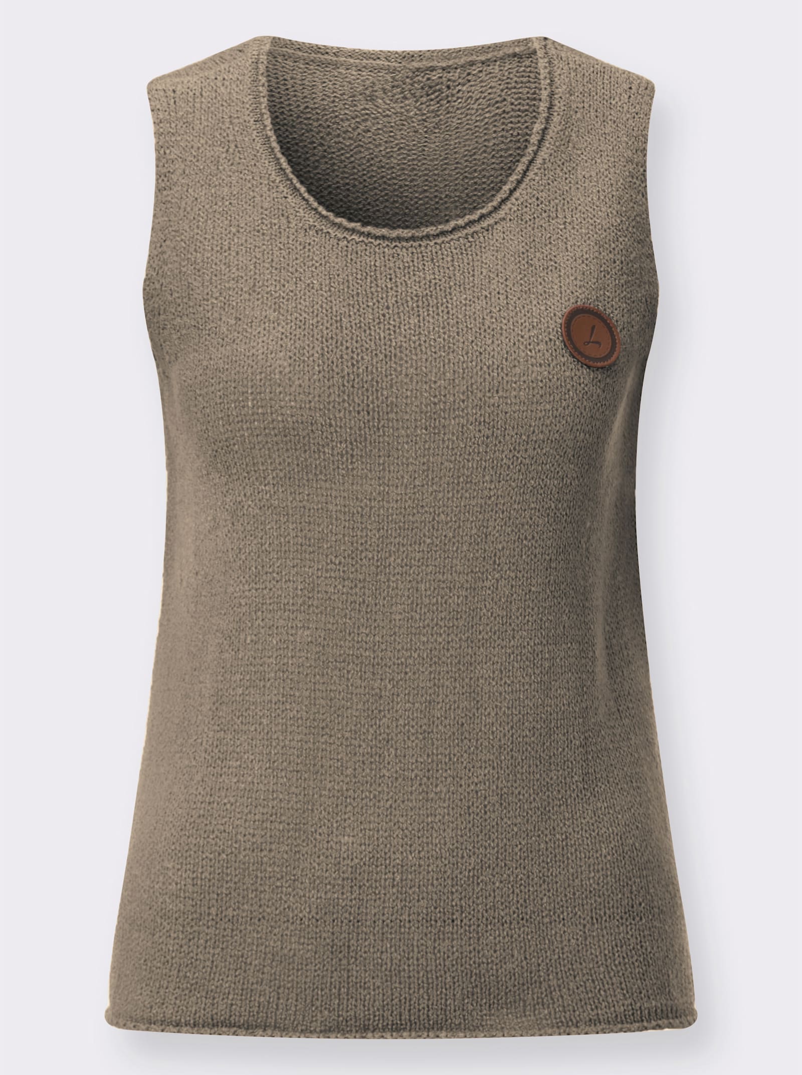 Stickat linne med rund halsringning - mörkgrå